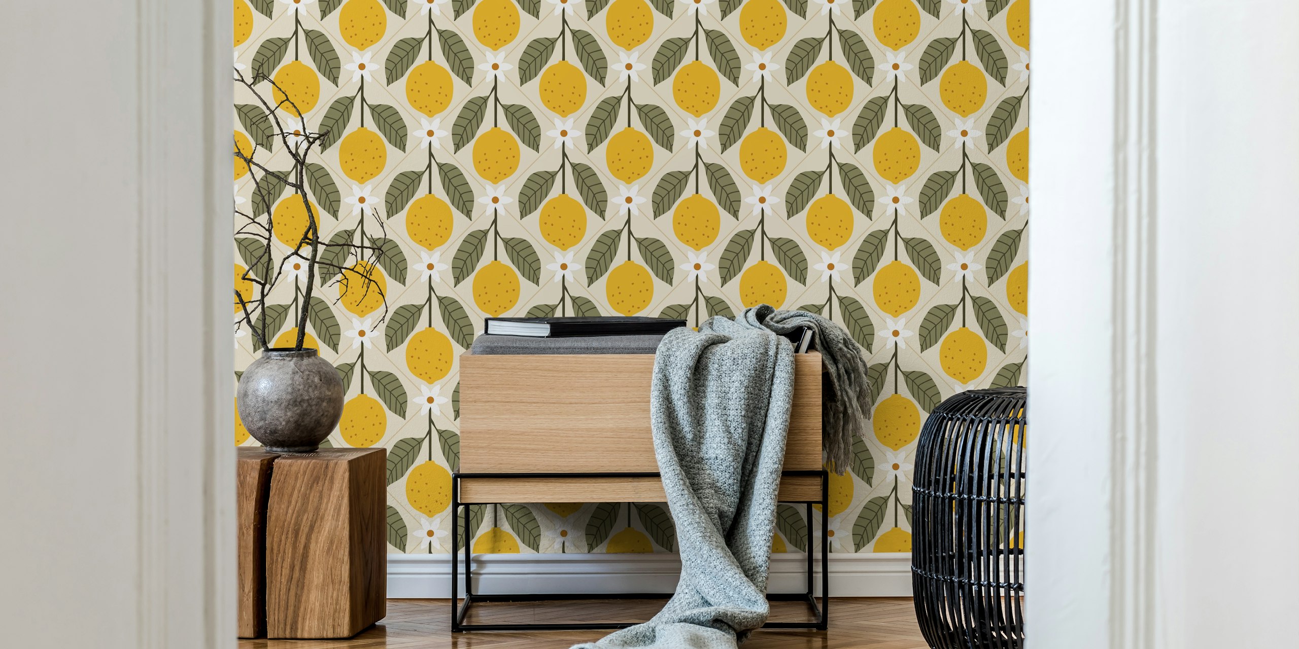 Tapeta Fresh Lemon Bloom prikazana u sobi