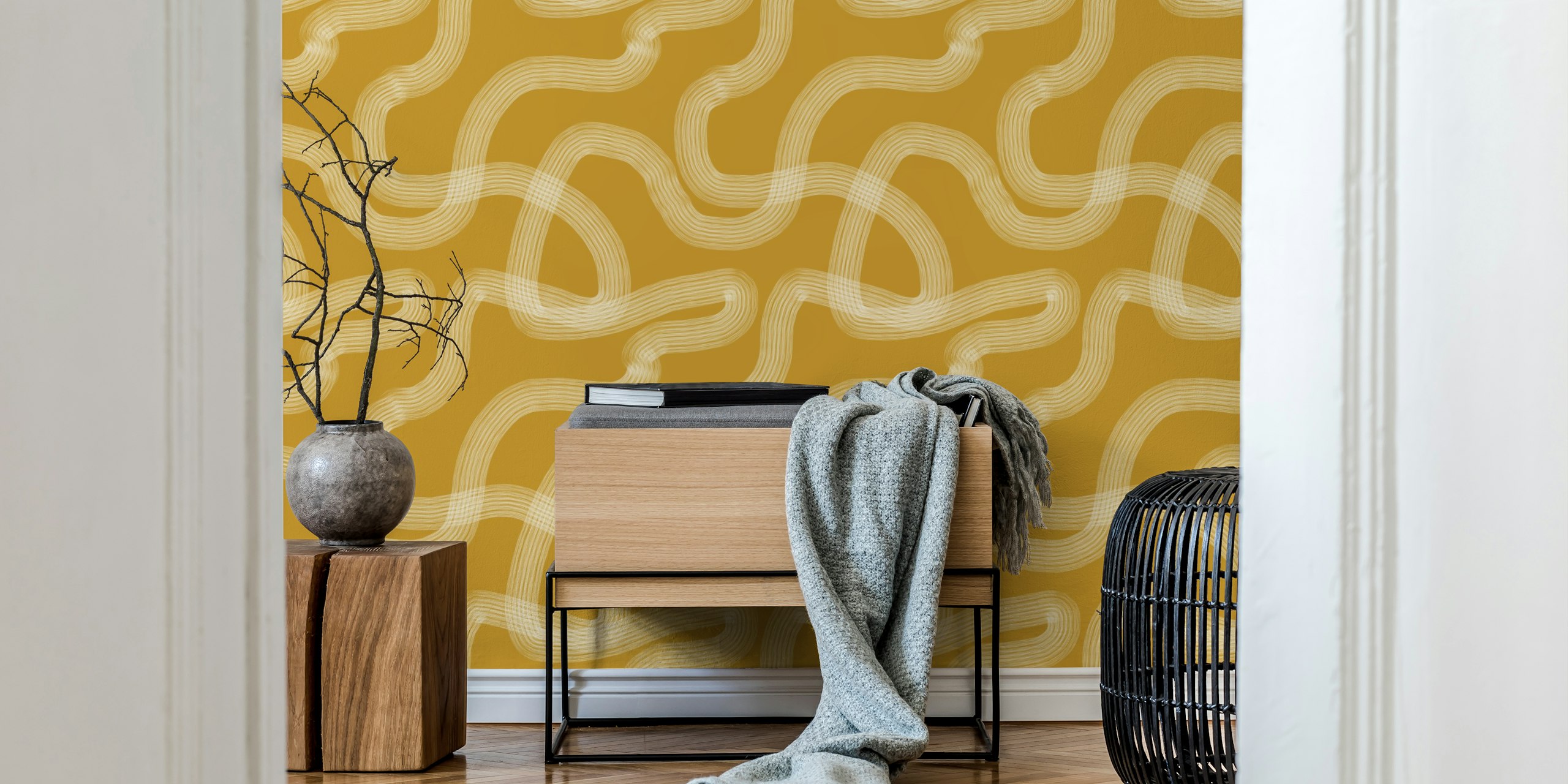 Zen Garden Mustard wallpaper in a room