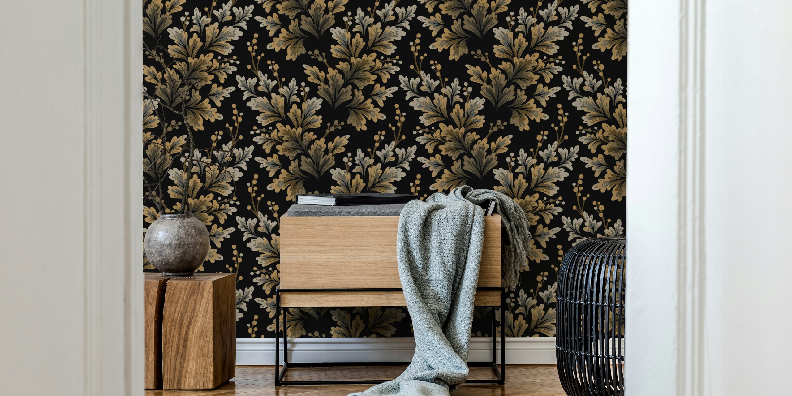 Frilled Foliage wallpaper in a stylish room