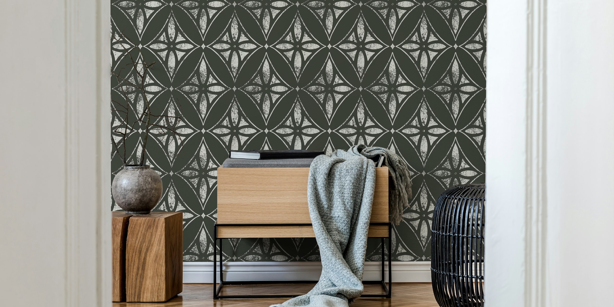 Black floral vintage texture pattern wallpaper