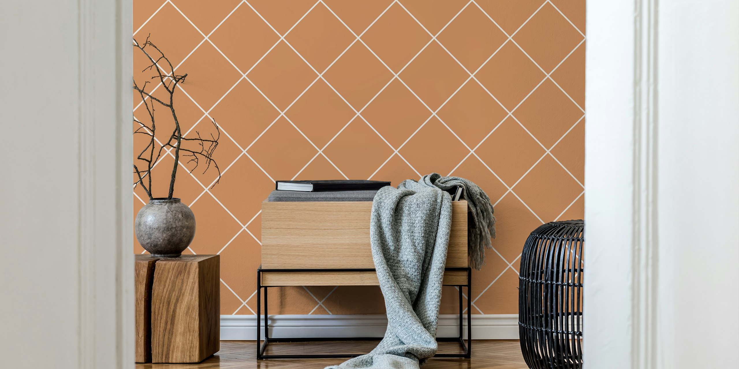 Beige geometric pattern with white lines wallpaper