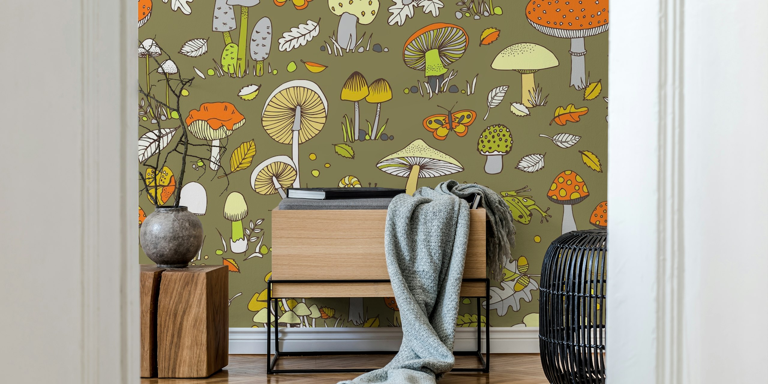 70s Mushrooms Retro Wallpaper in Room