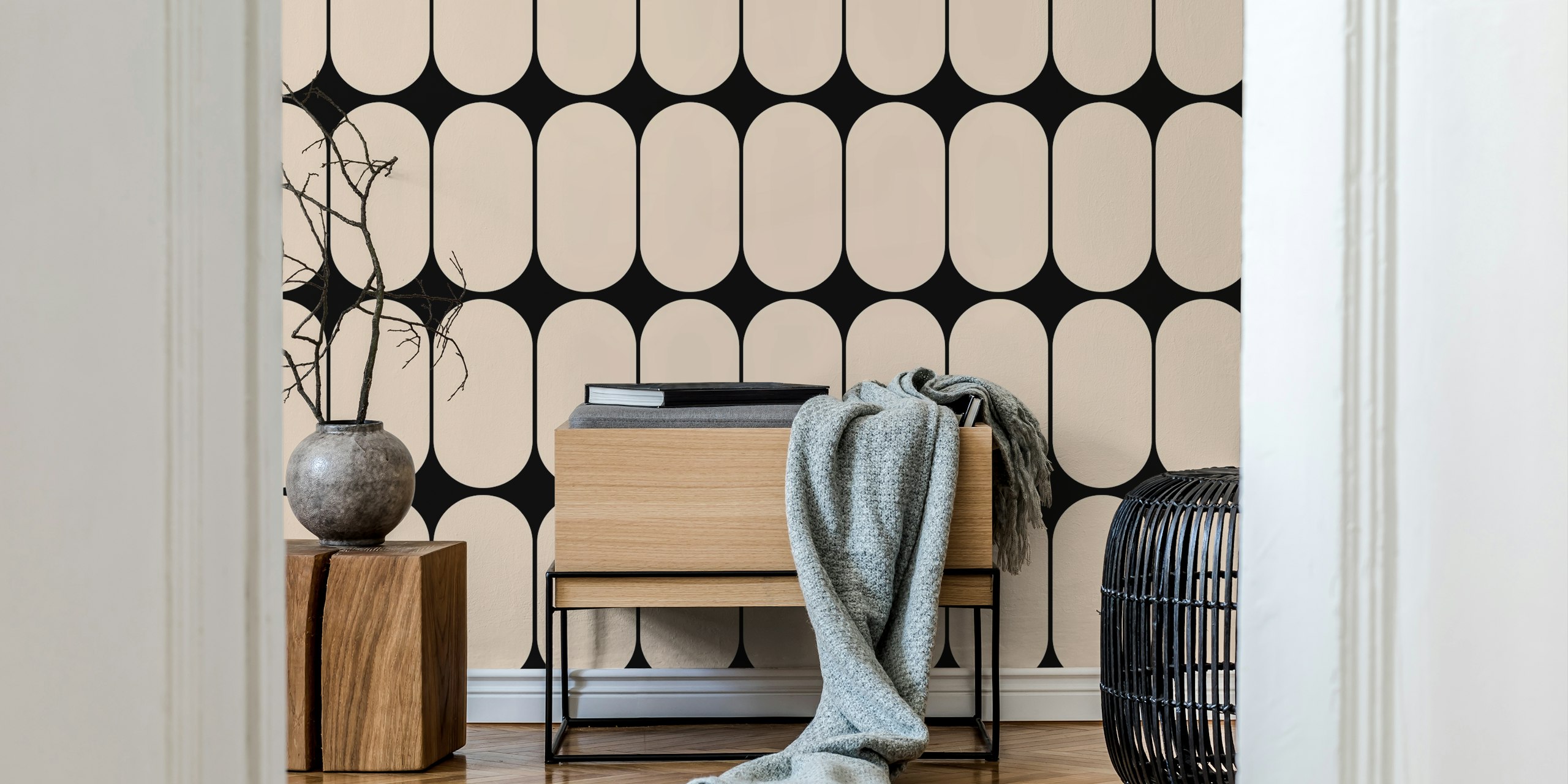 Papel de parede Vintage Oval Pattern em um quarto