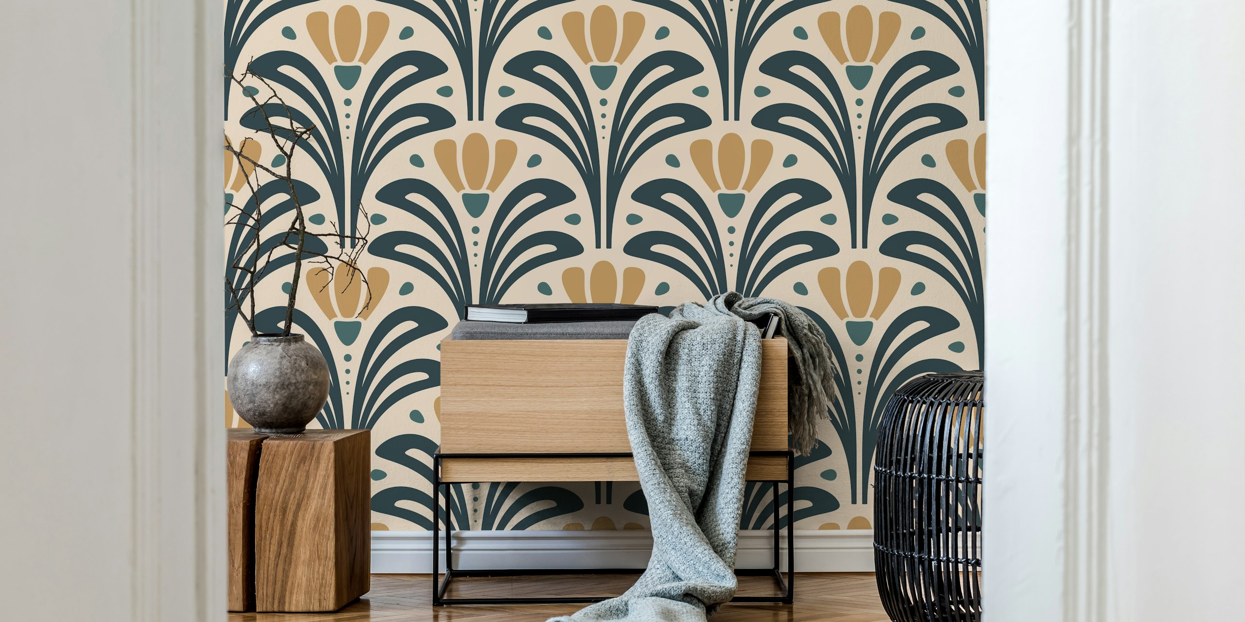 Mid-Century Blossoms wallpaper in a room