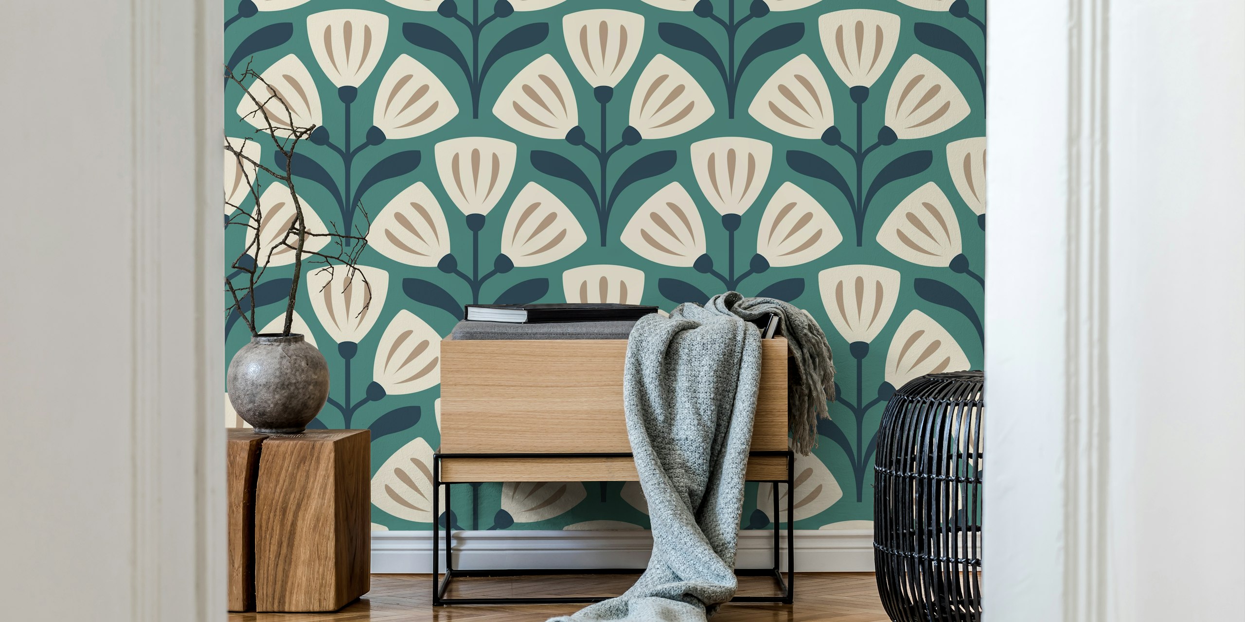 Vintage Bellflower wallpaper in a room