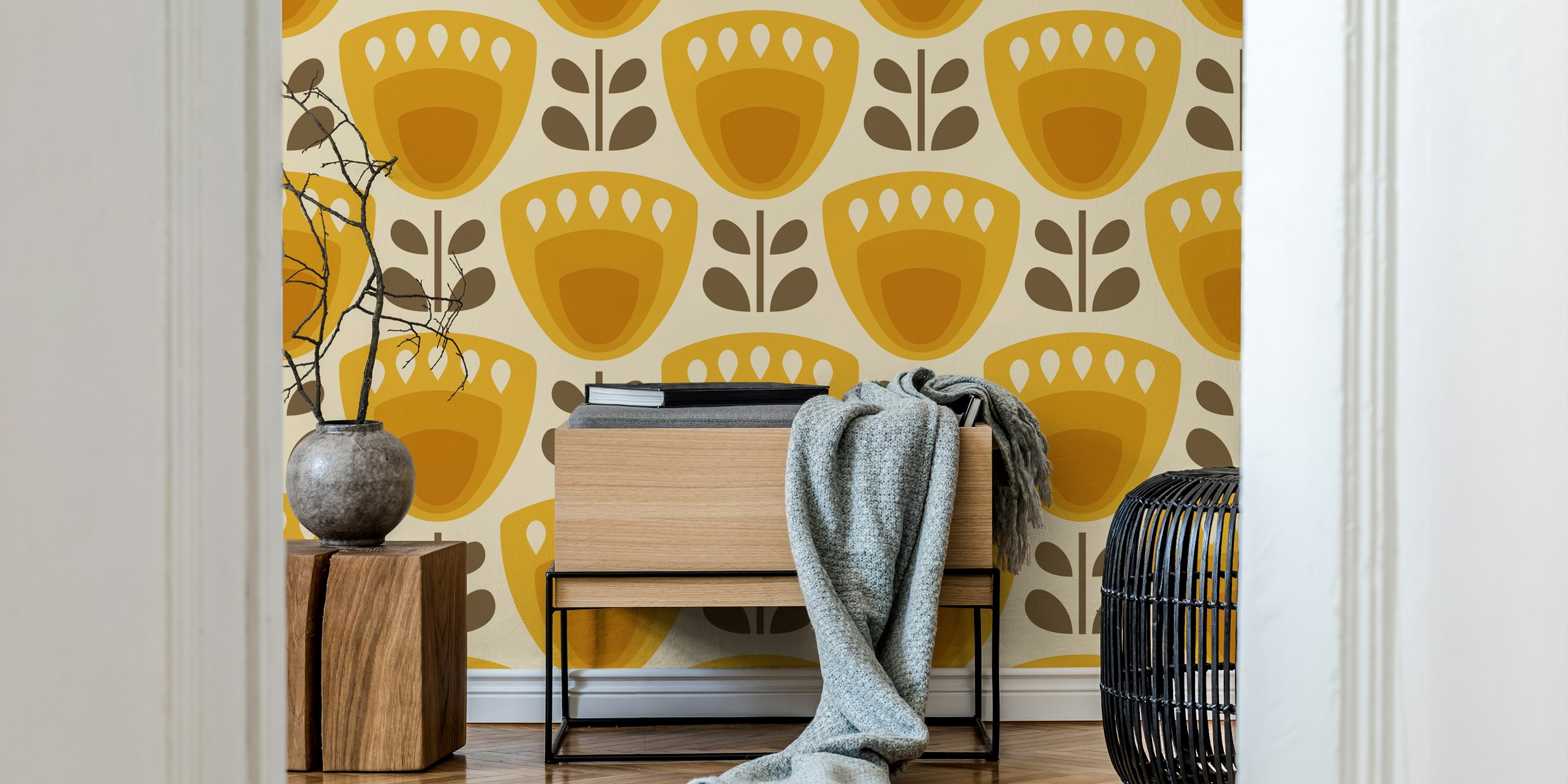 Mid-Century Tulips in Orange tapeta u sobi