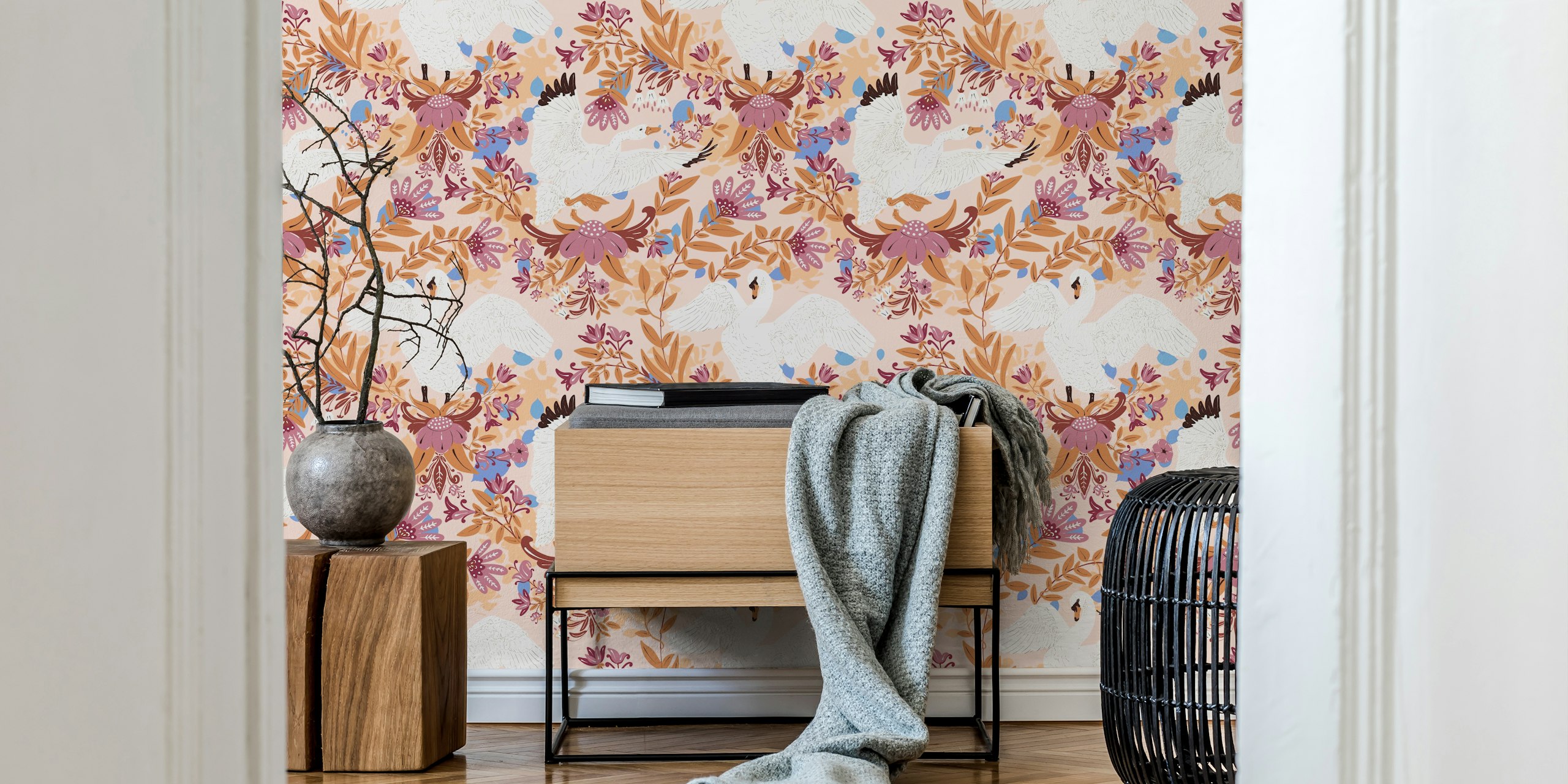Tapeta Graceful Swans in Bloom w pokoju