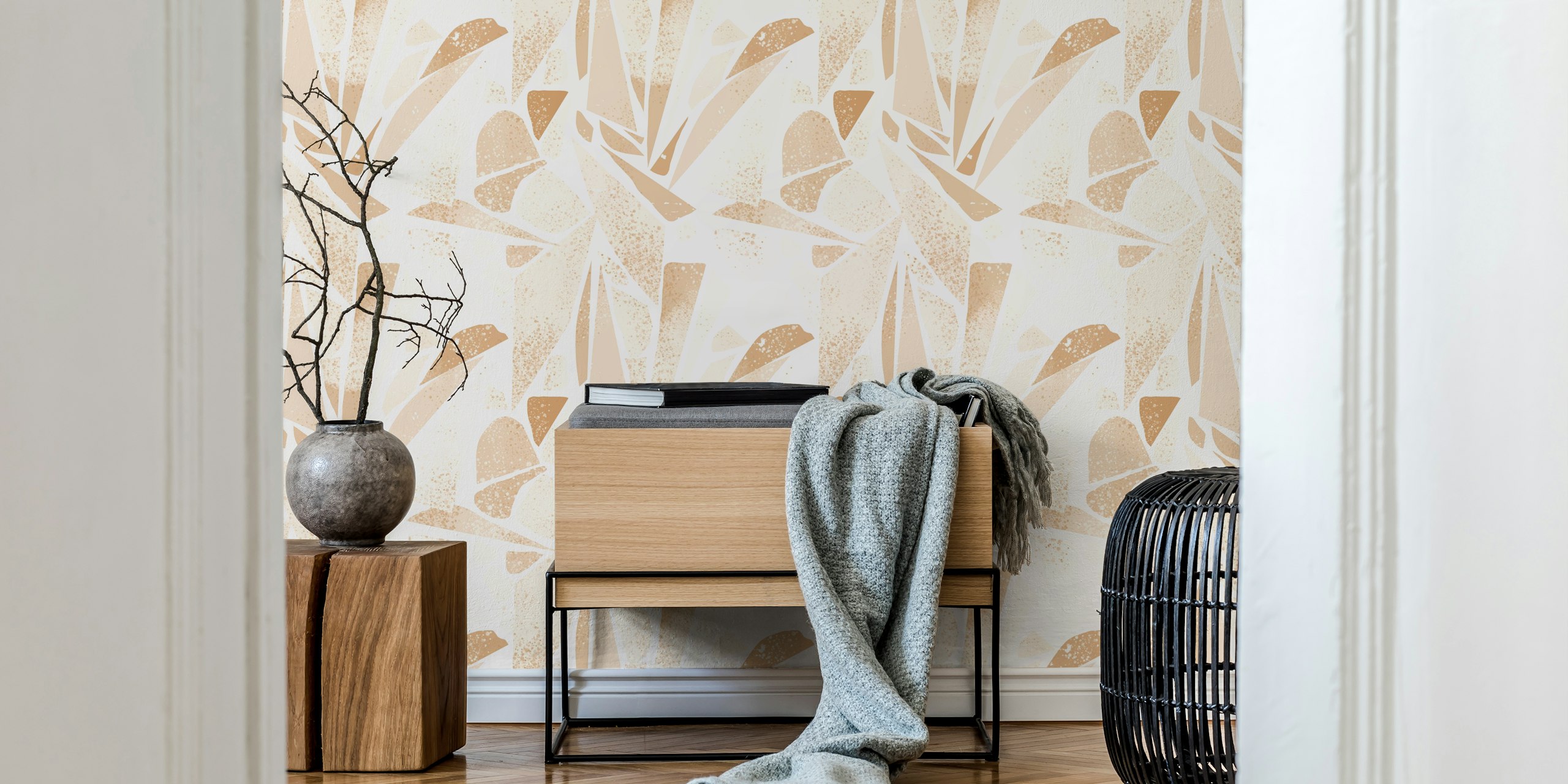 Papel de parede Beige Fractal Design em um quarto