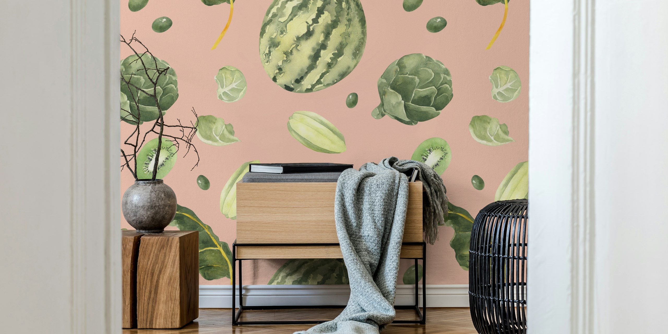Lush Green Fruits & Veggies wallpaper design