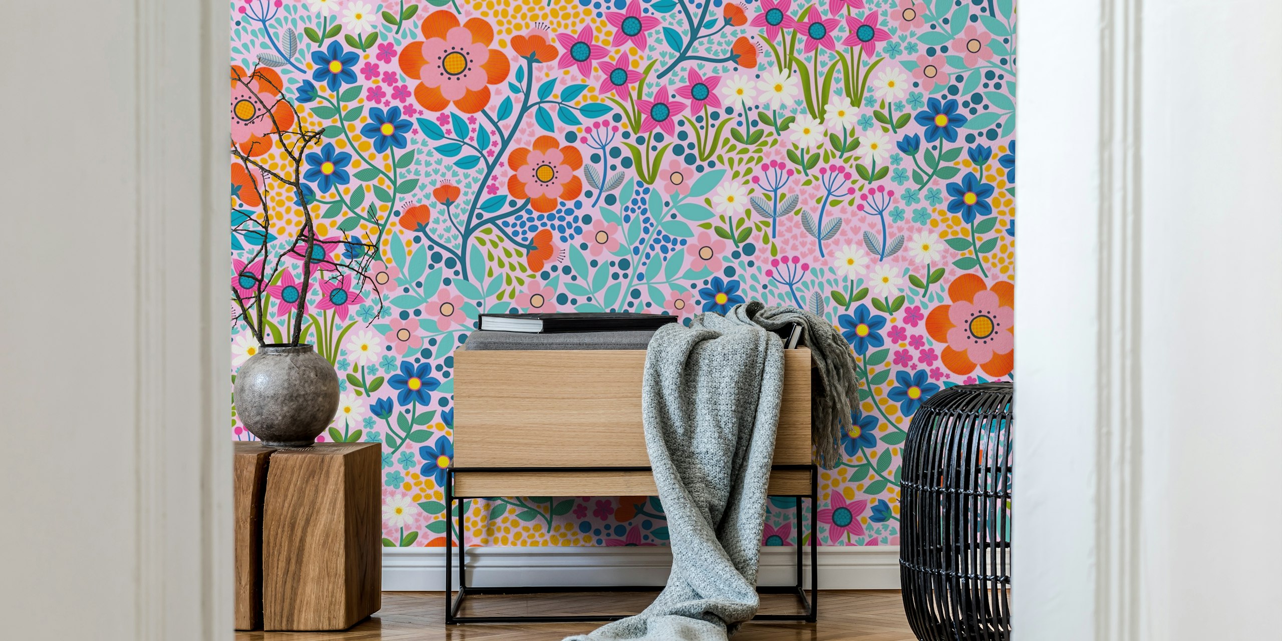 Summer Flower Garden wallpaper displayed in a room