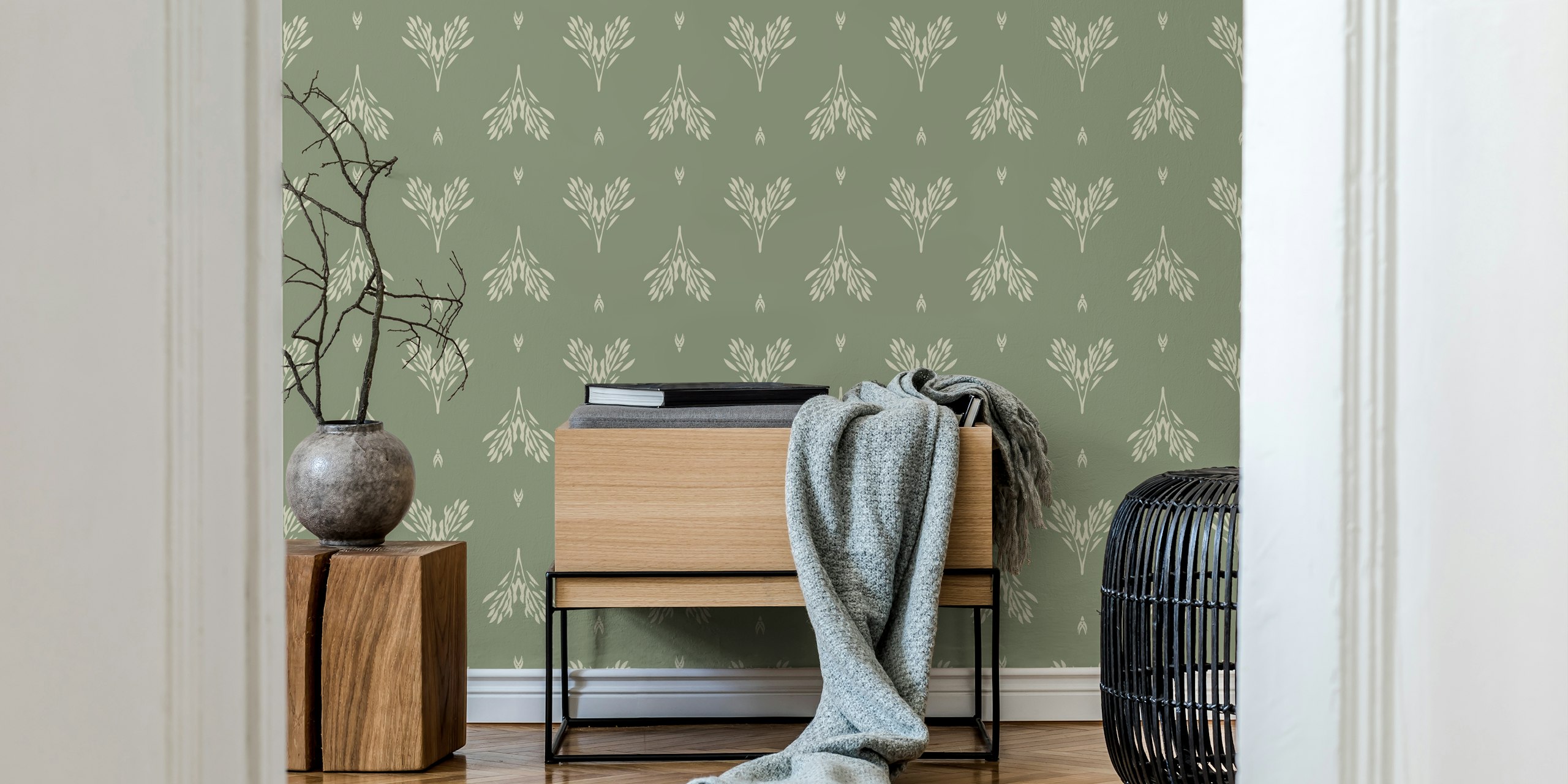 Muted green rustic greenery hearts wallpaper
