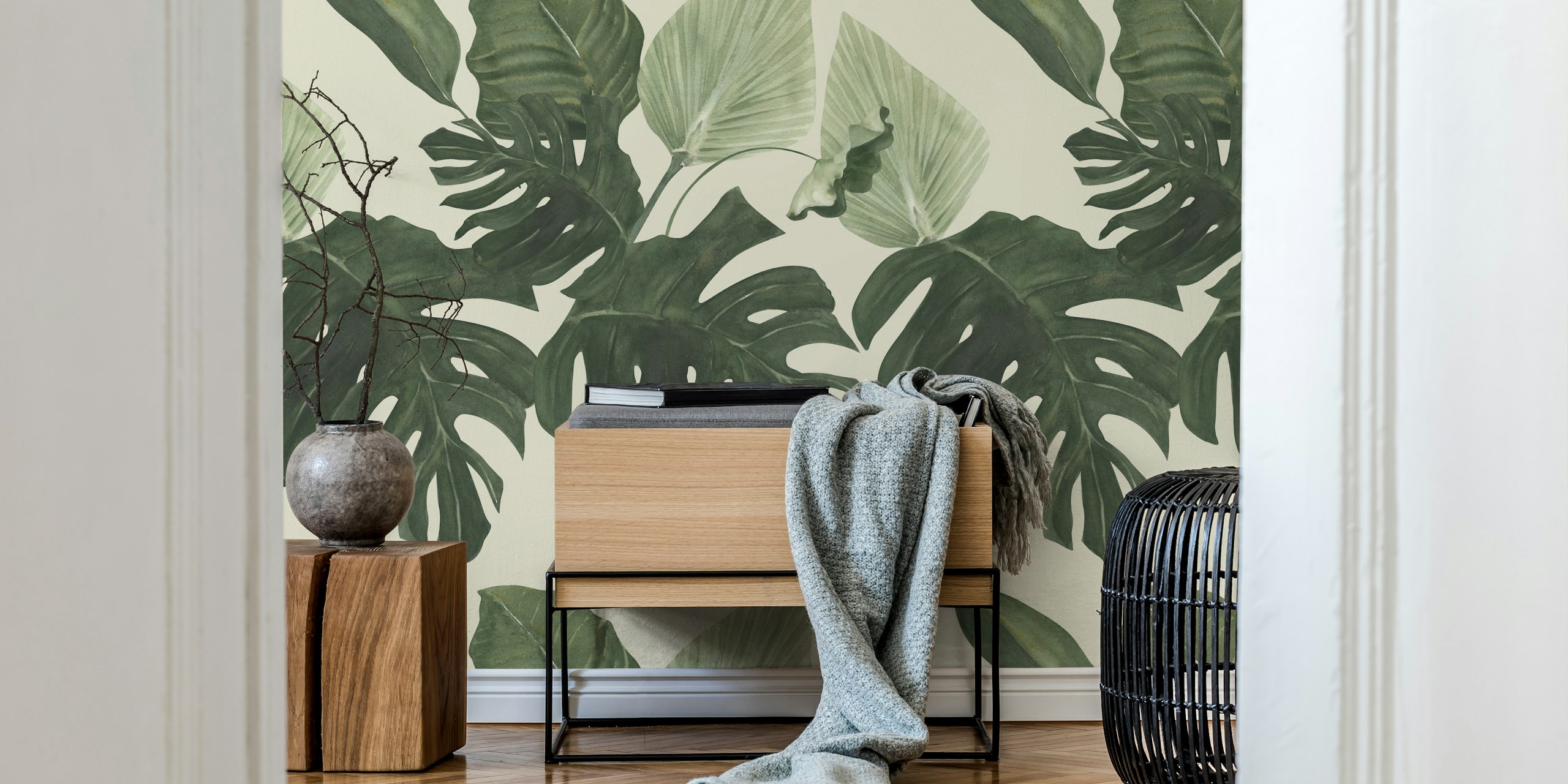 Moody Green Jungle Leaves tapeta w pokoju