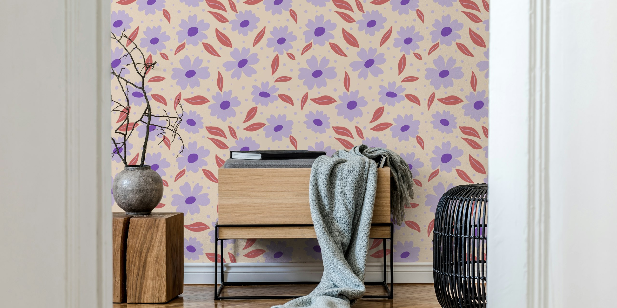 Violet Blossom Delight blomster tapet i et rom