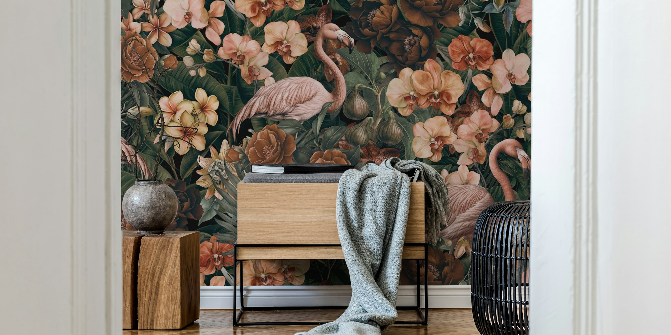 Papier peint Flamingo Floral Tropical Dreamscape dans une pièce
