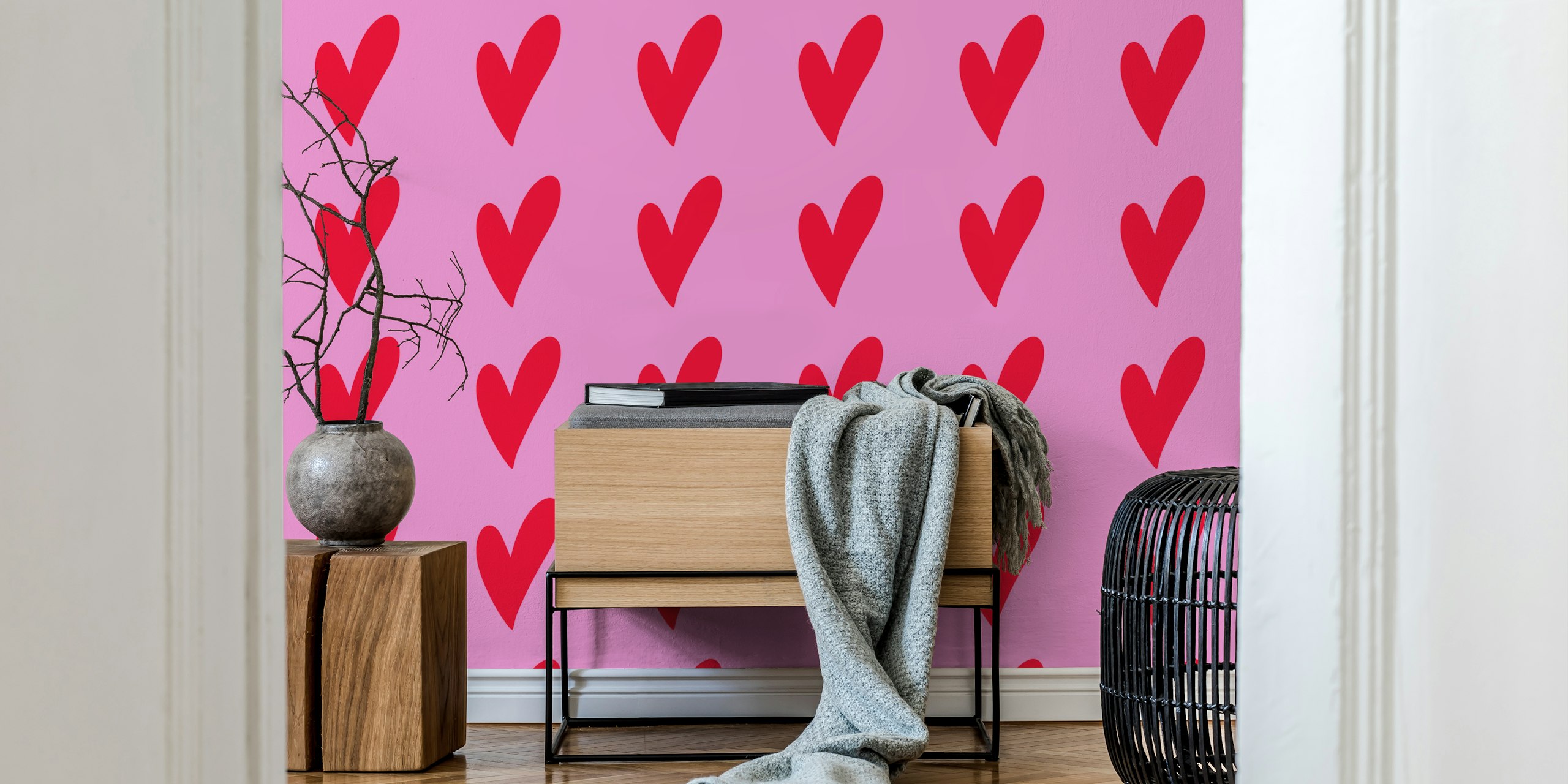 Cute red hearts Tapete in einem Raum