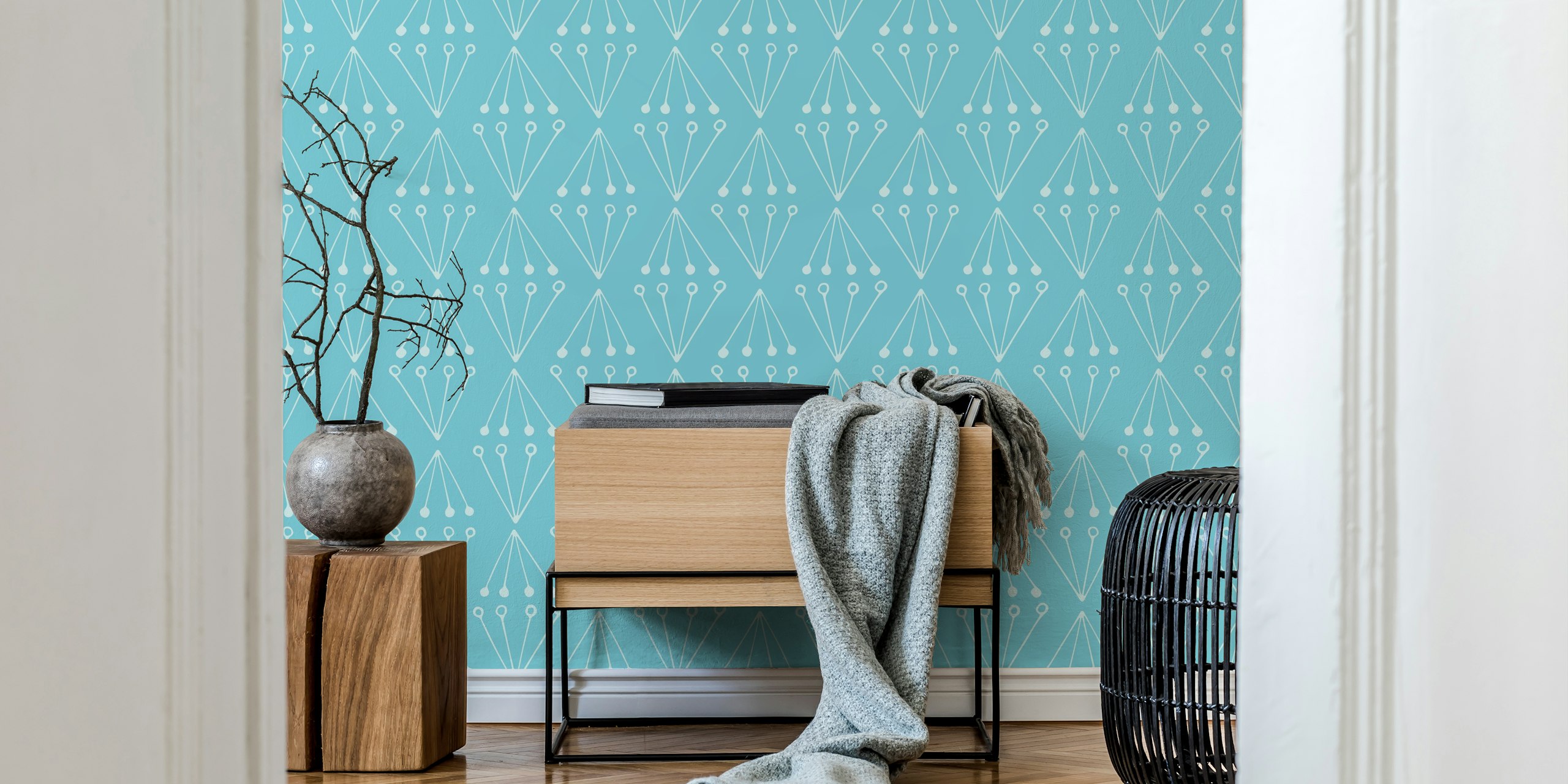 Abstract Modern Geo turquoise tapet i et rum
