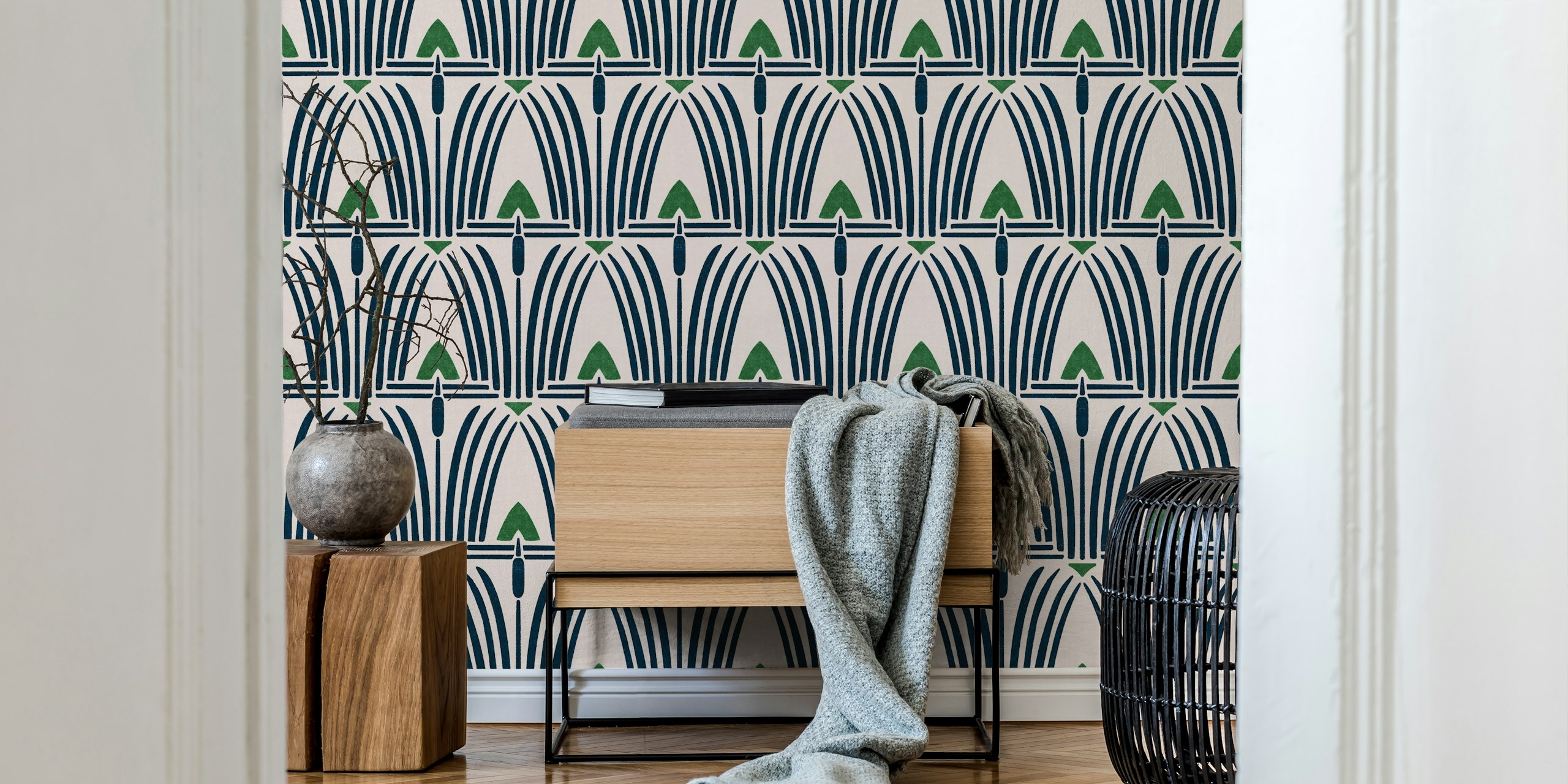 Adel green wallpaper displayed in a room