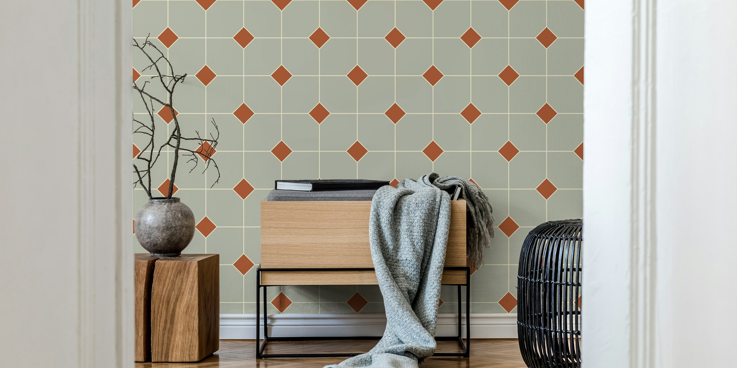 Papel de parede de pontos geométricos cinza e terracota