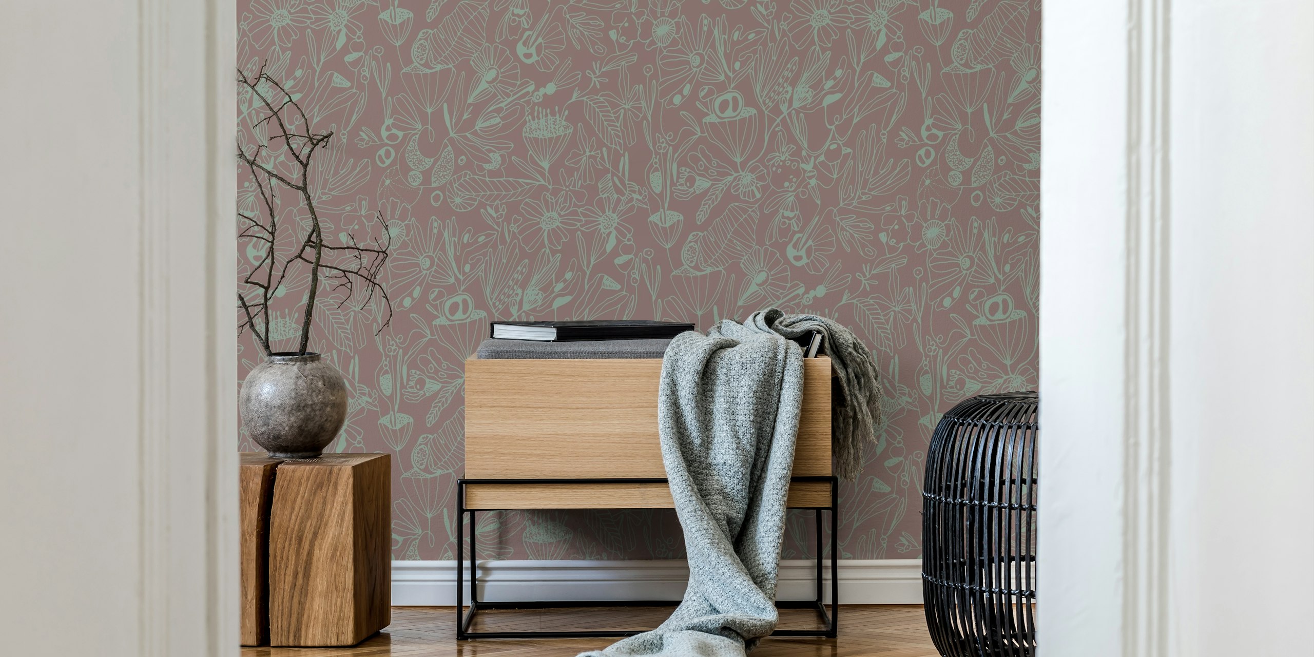 Garden Whimsy wallpaper in a room setting.