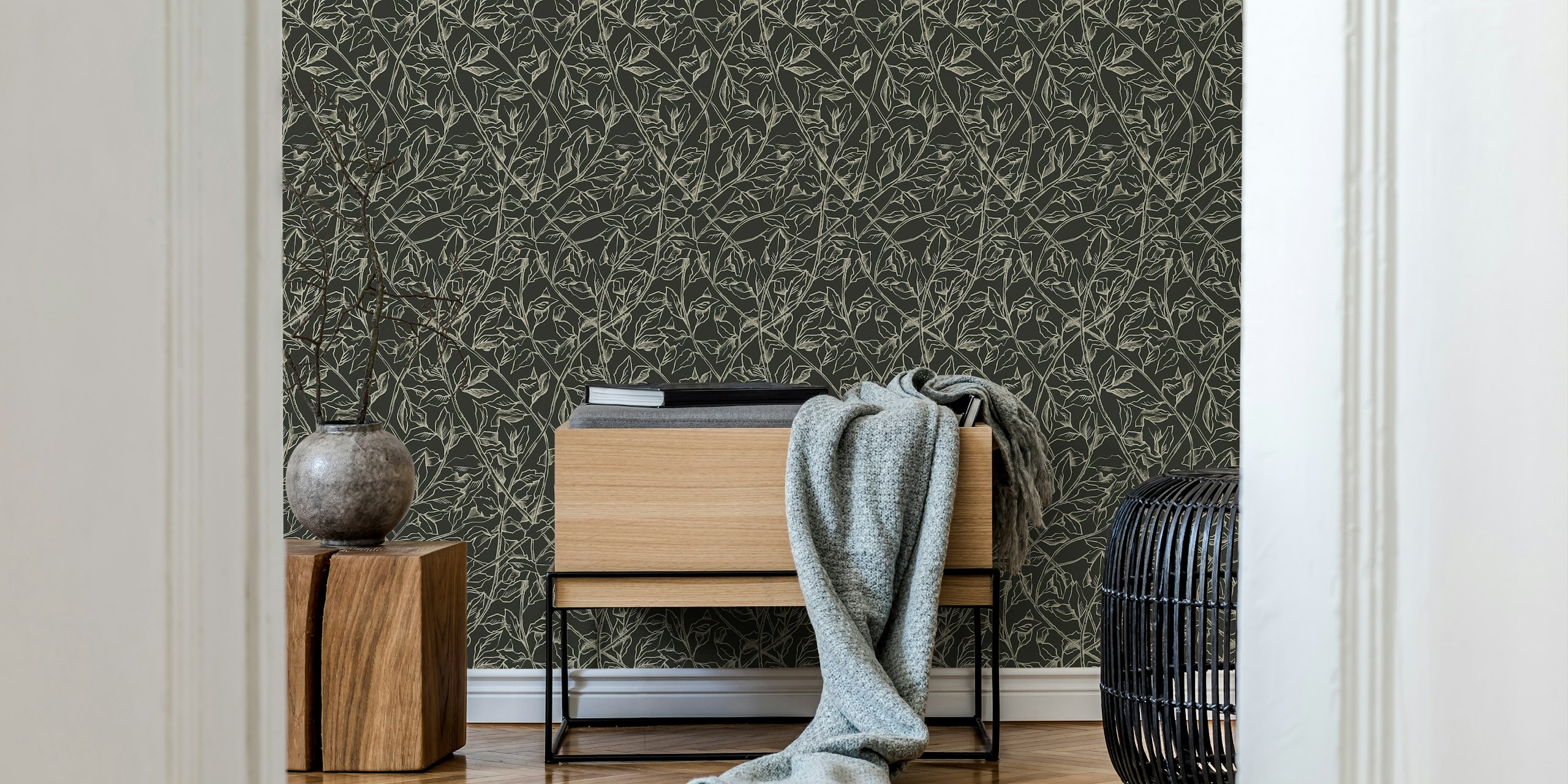 Botanical Floral Branches Wallpaper in a room