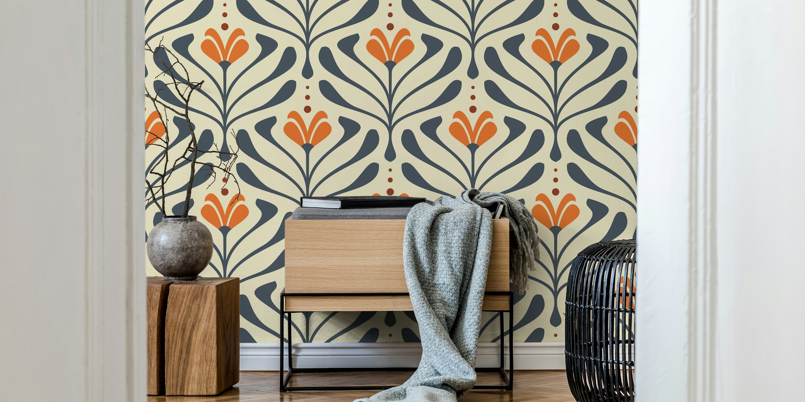 Vintage Retro Bloom Flourish tapettisuunnittelu