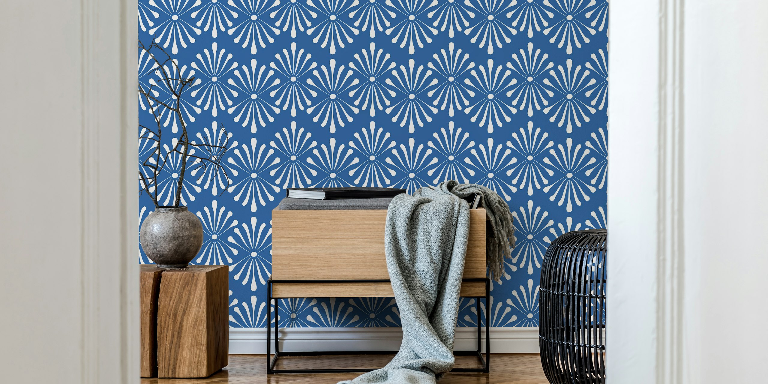 Abstract Floral Blue tapetdesign til rum