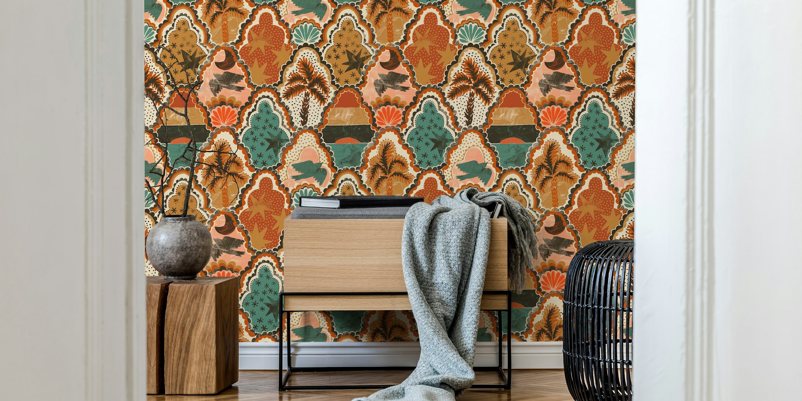 Bohemian Tiles Earth tones tapeta w pomieszczeniu