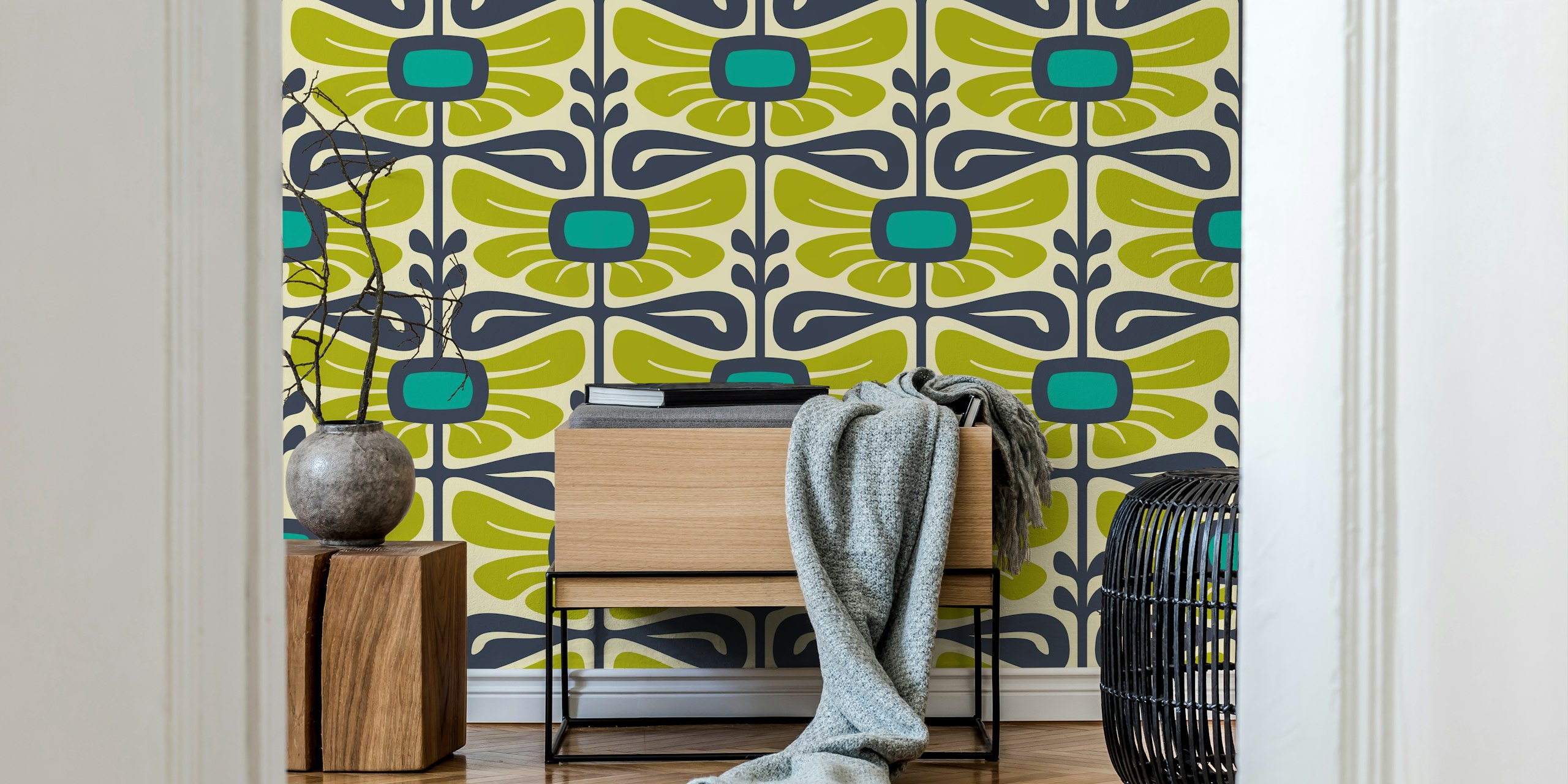Vintage floral wallpaper design in green