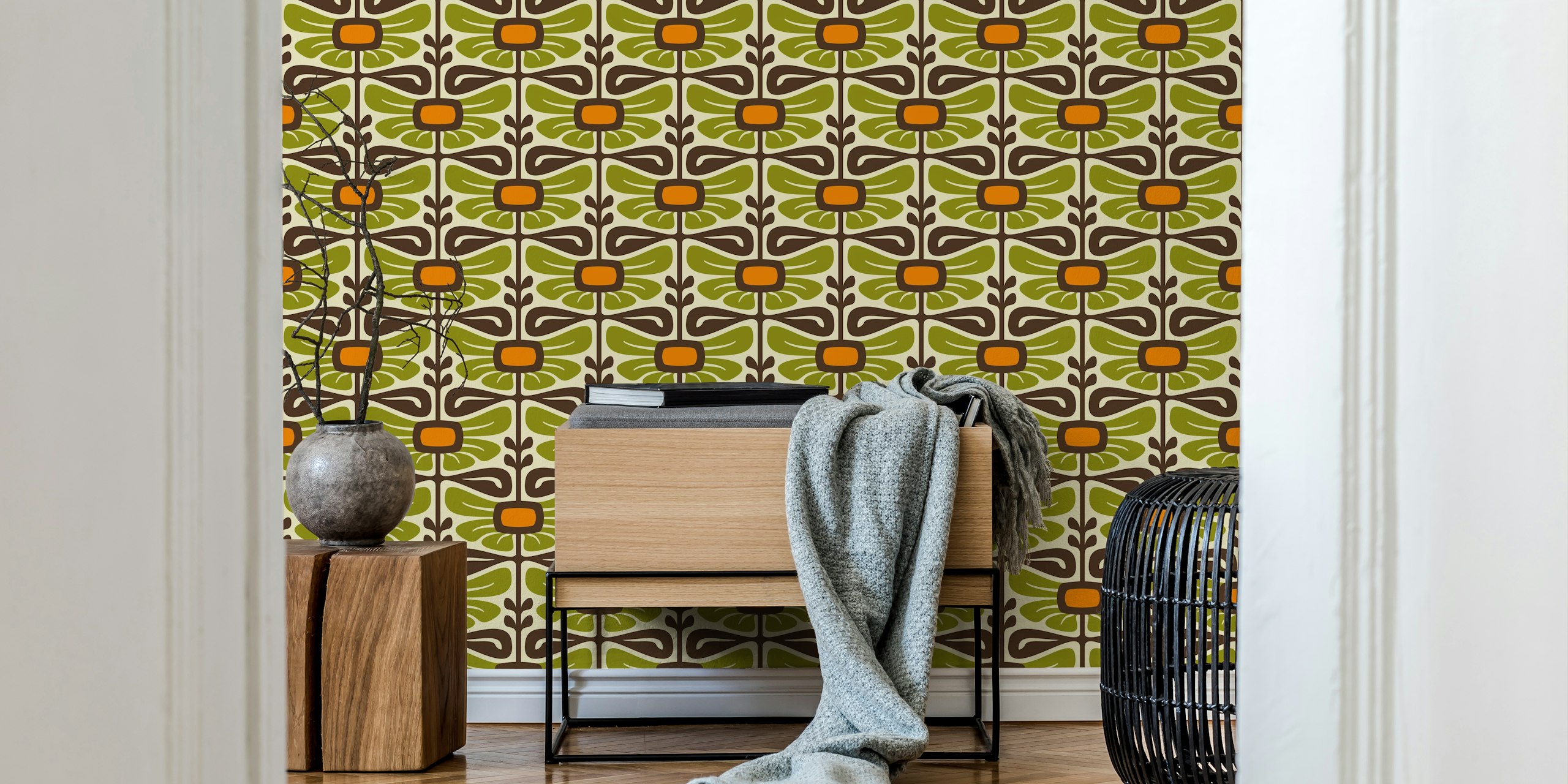 Vintage floral wallpaper design in a room
