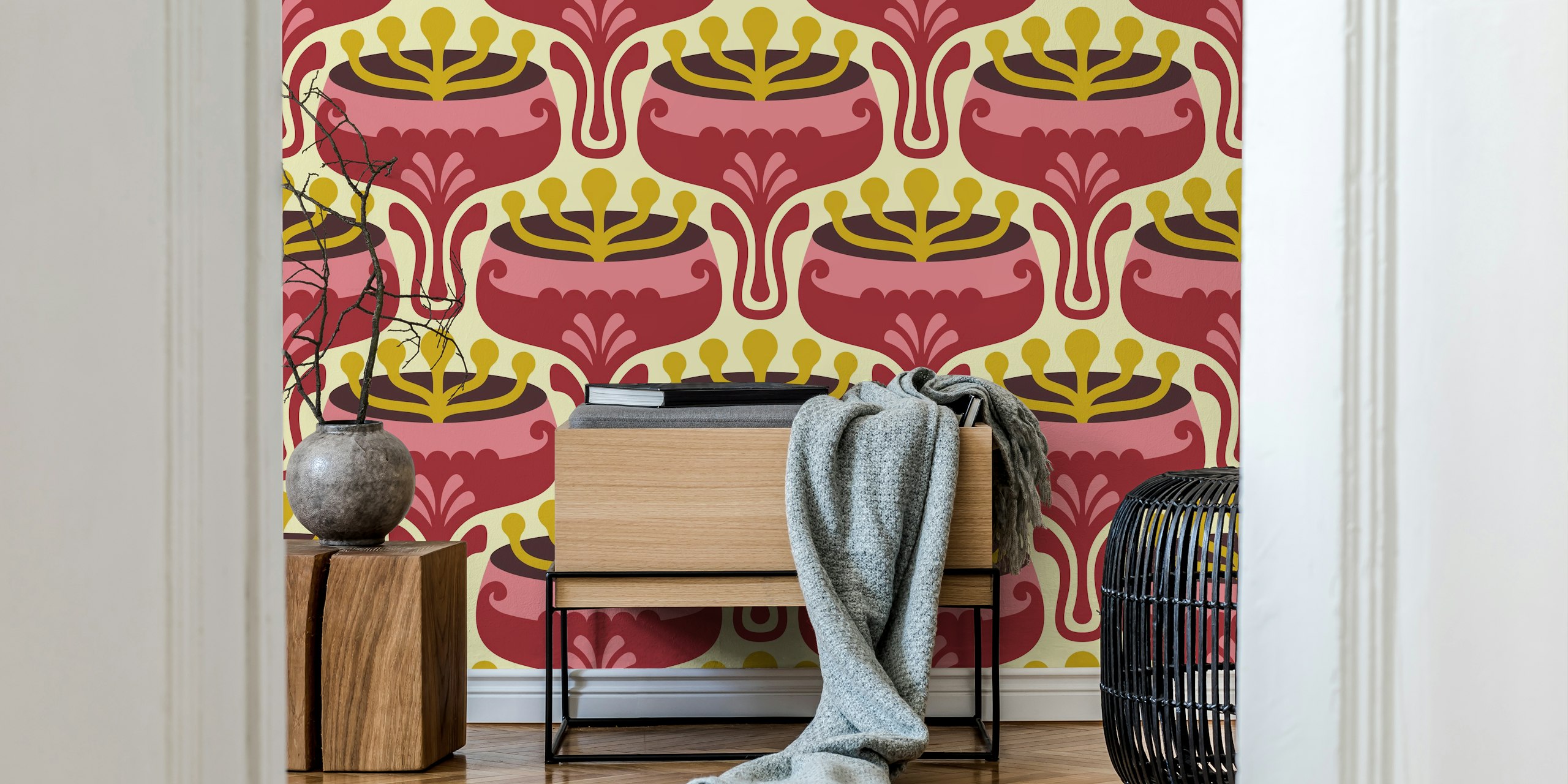 Elegant Retro Flourish in Red tapetdesign