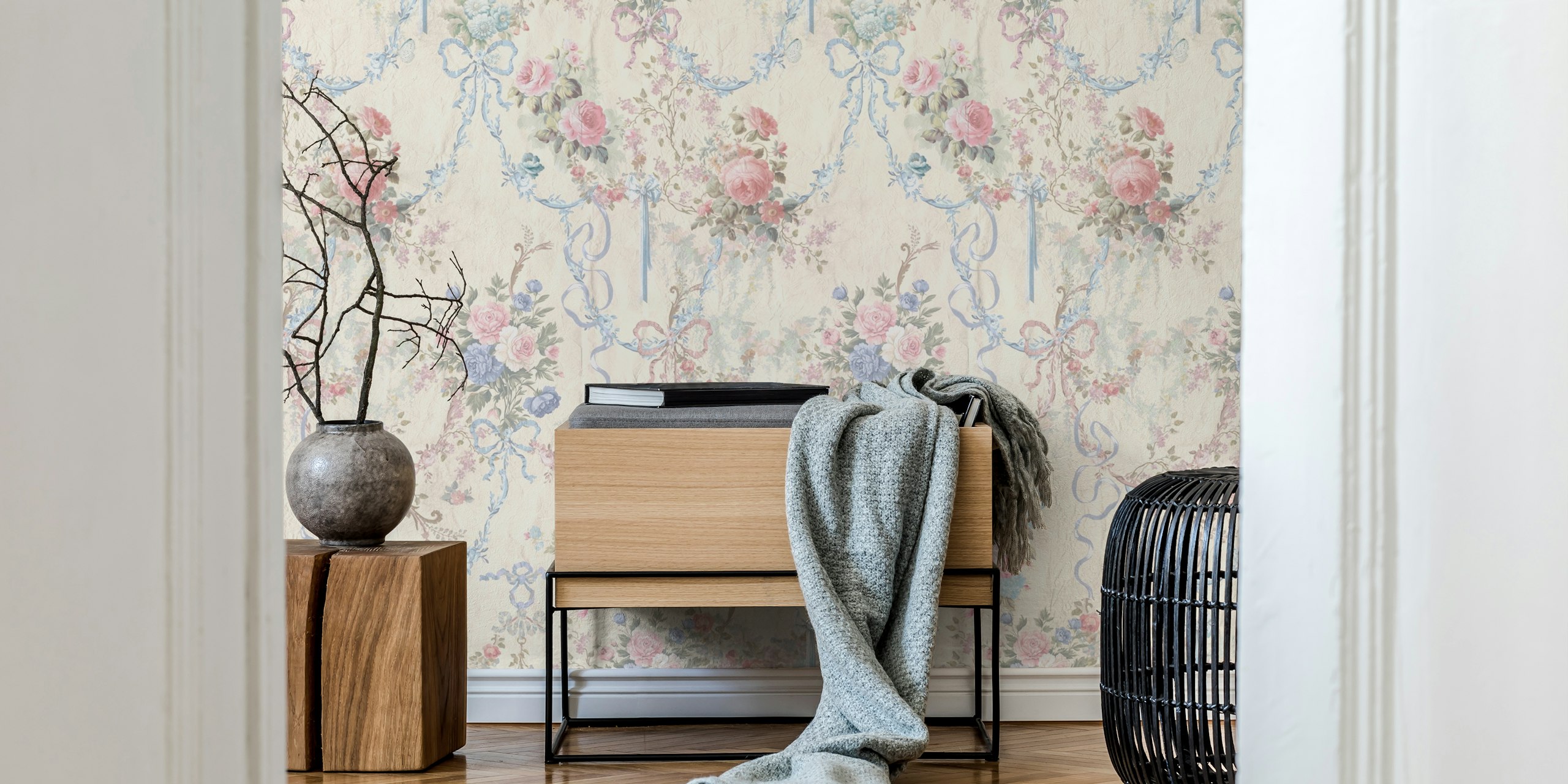 Fade Vintage Rose Bouquet wallpaper in a room