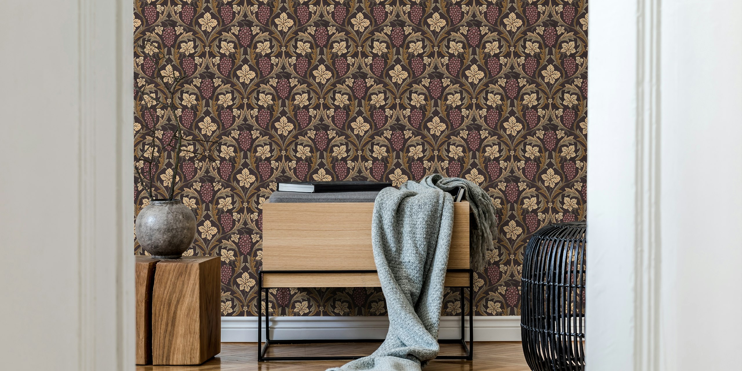 Grapes Wine wallpaper design in a room