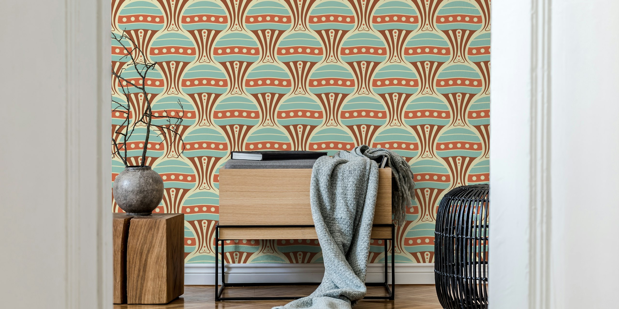 Vintage Jellyfish Harmony red turquoise wallpaper
