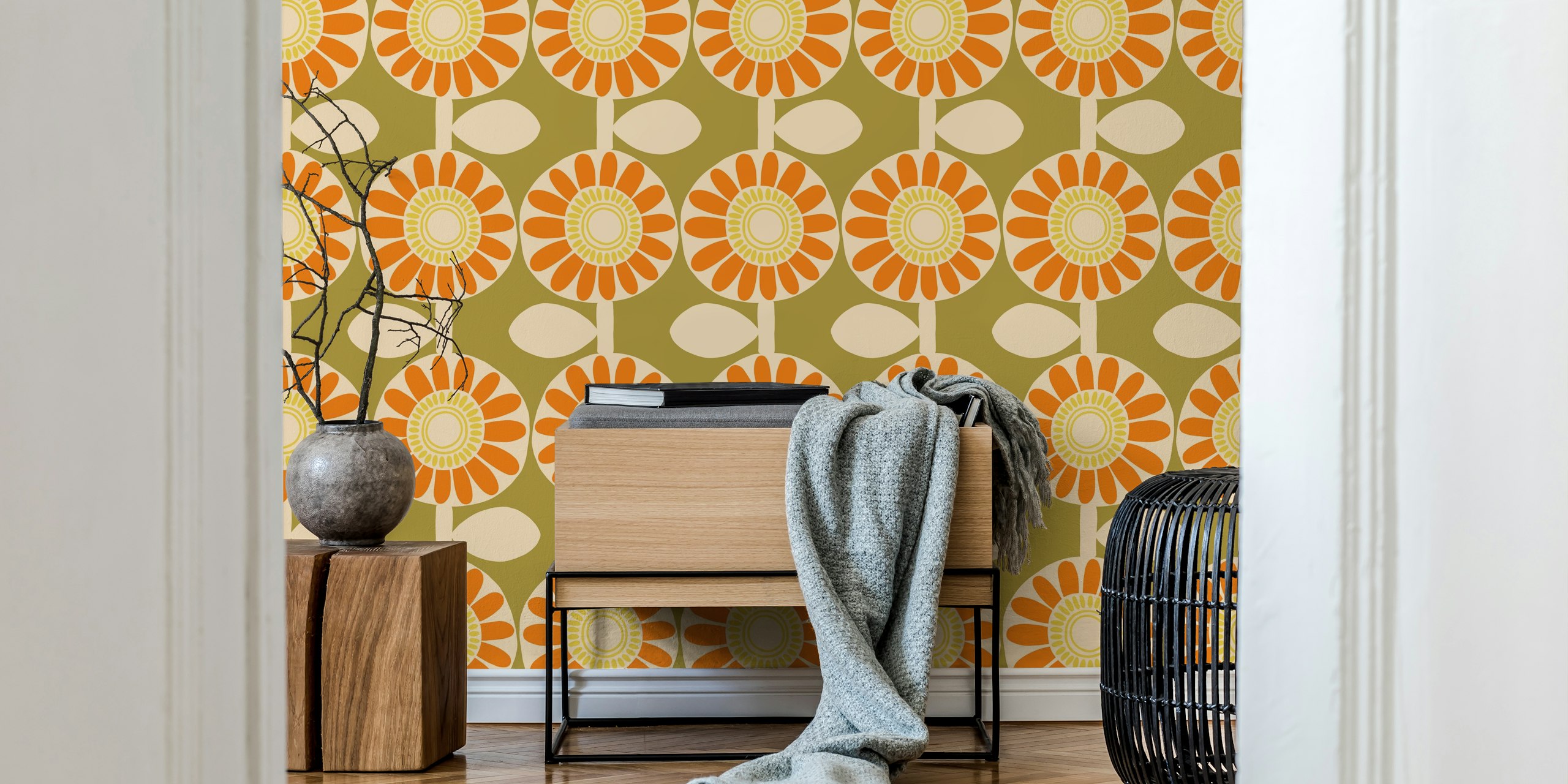 Retro Scandi Sunshine Floral-tapet i et rum