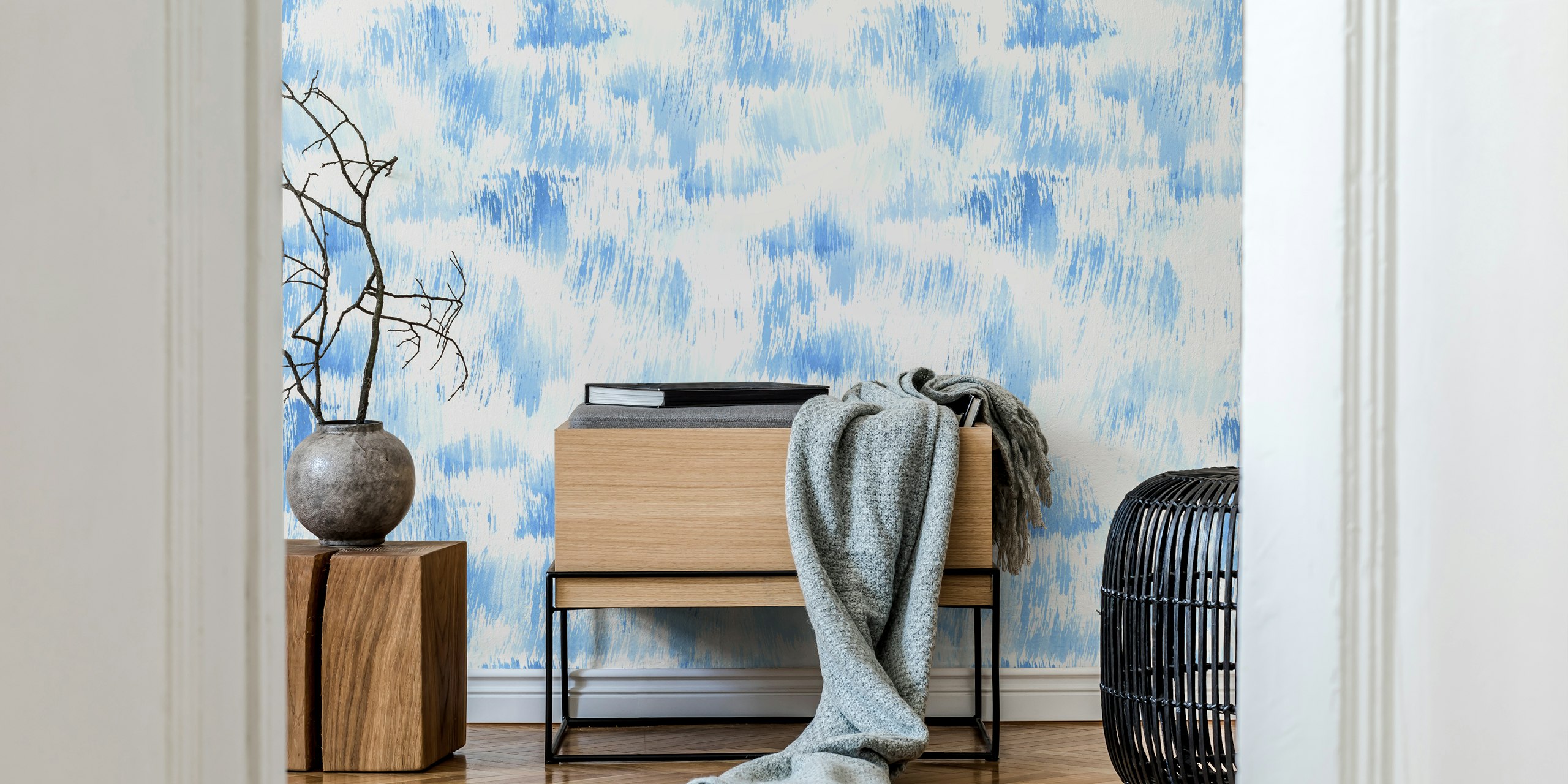 Soft blue brushstroke pattern wallpaper