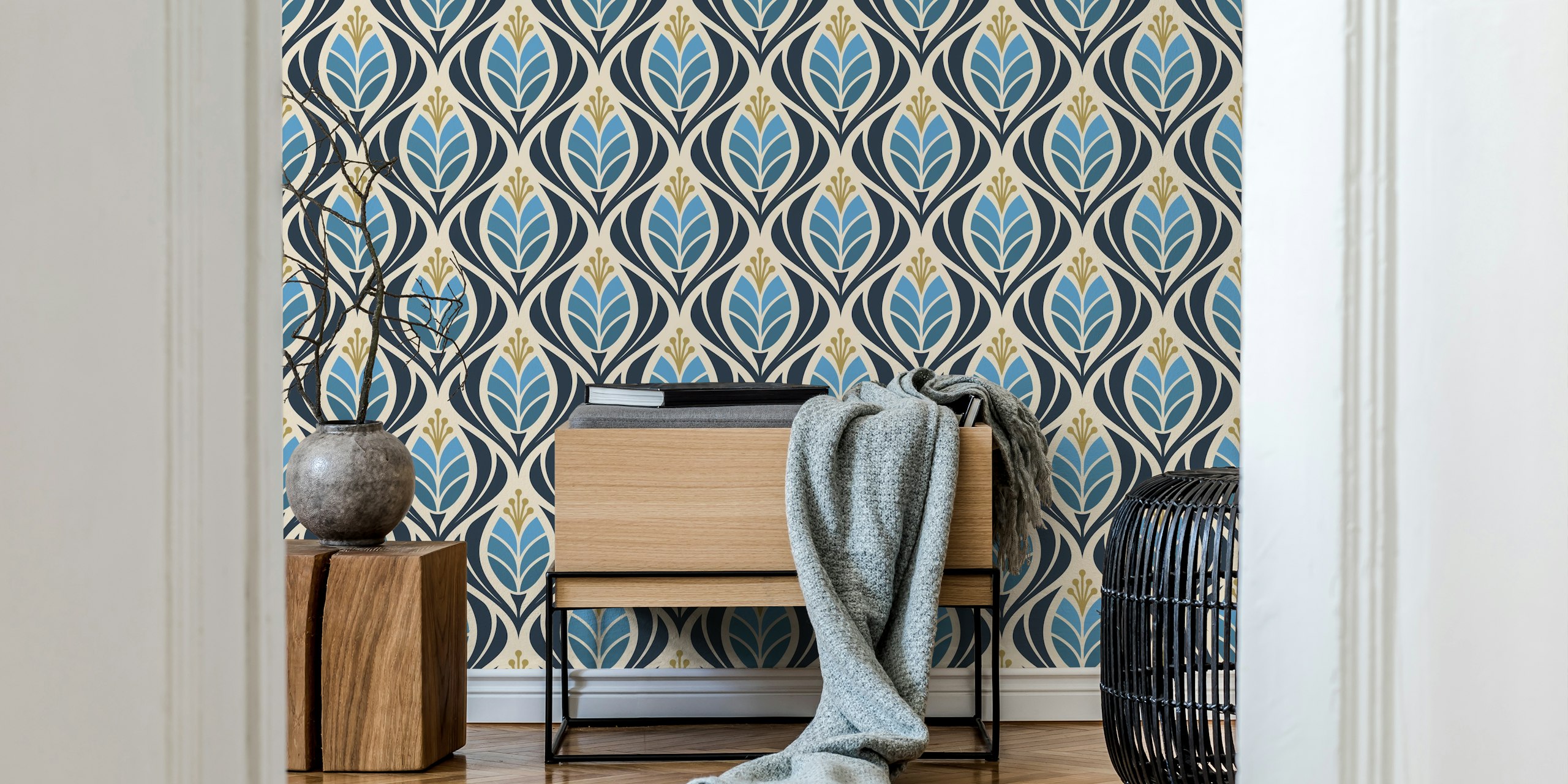 Bold Retro Tulip Blossoms wallpaper in a room