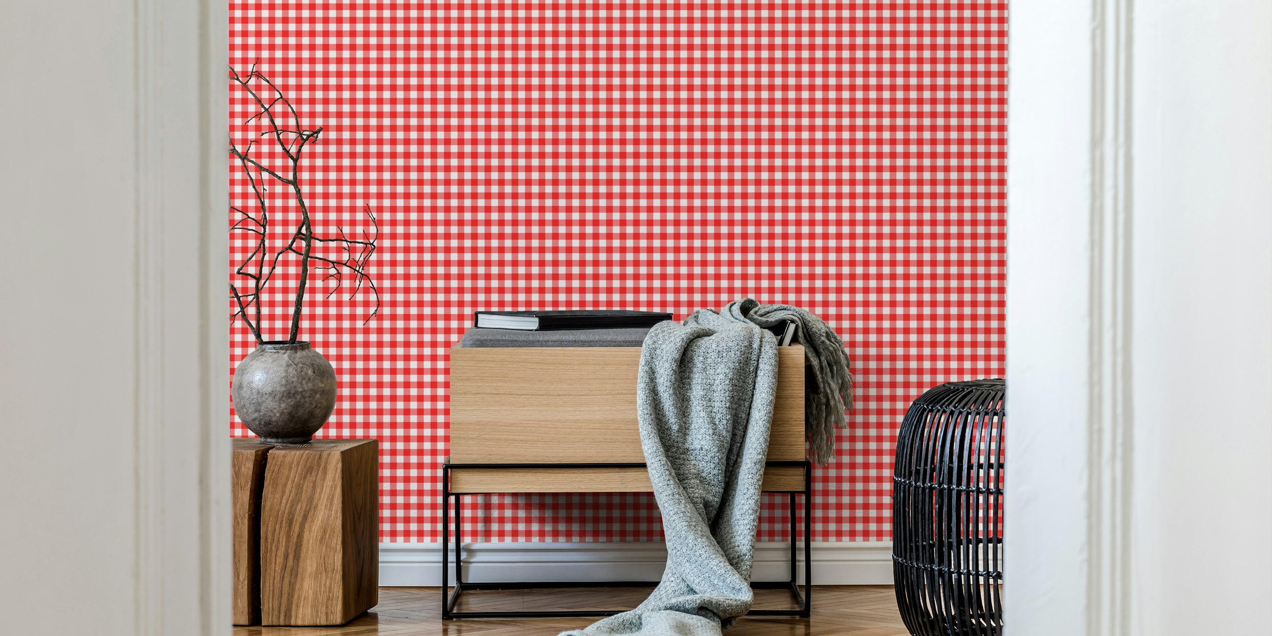 Classic gingham red wallpaper pattern