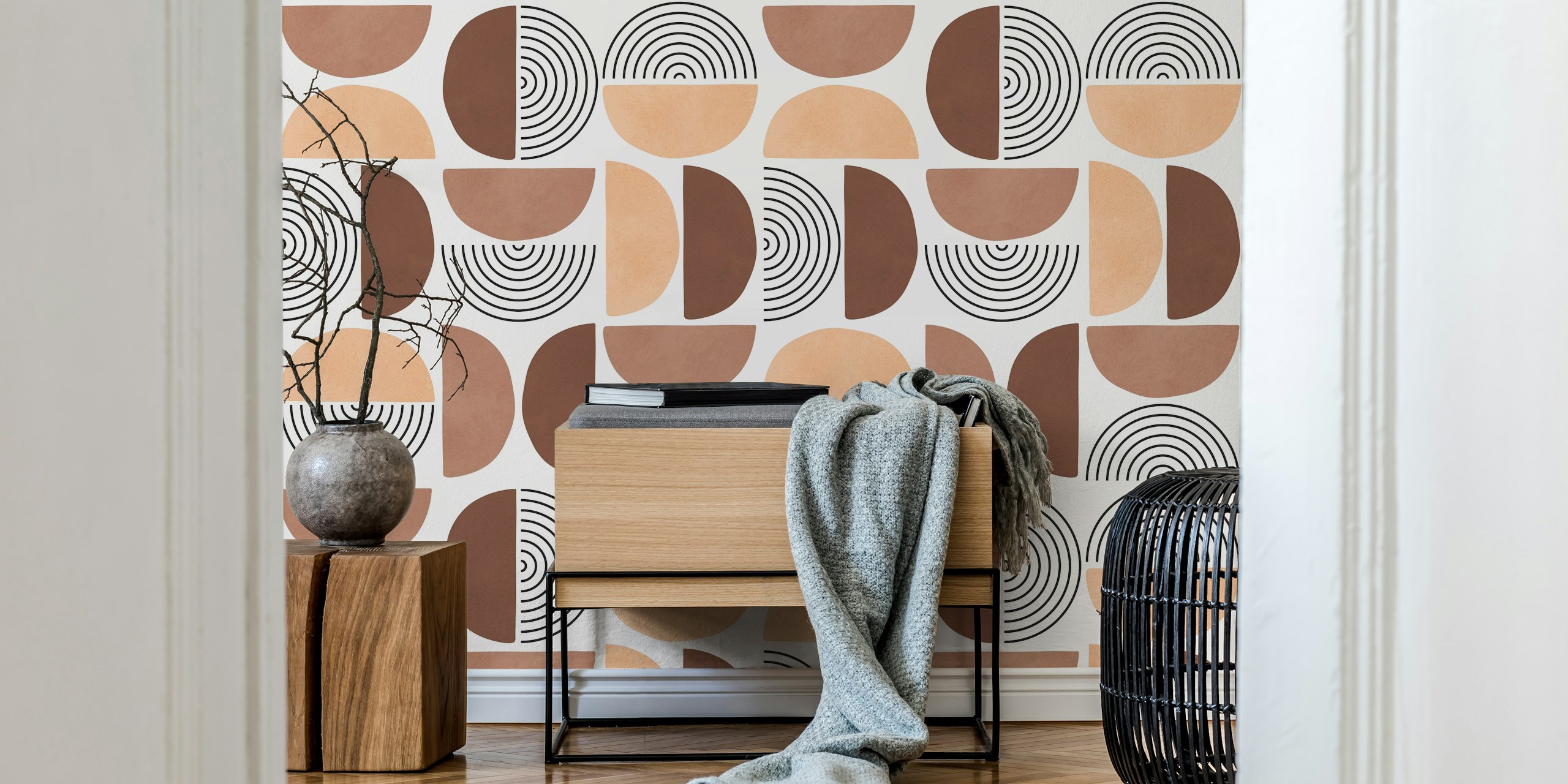 Papel de parede Modern Earth Tones em um quarto