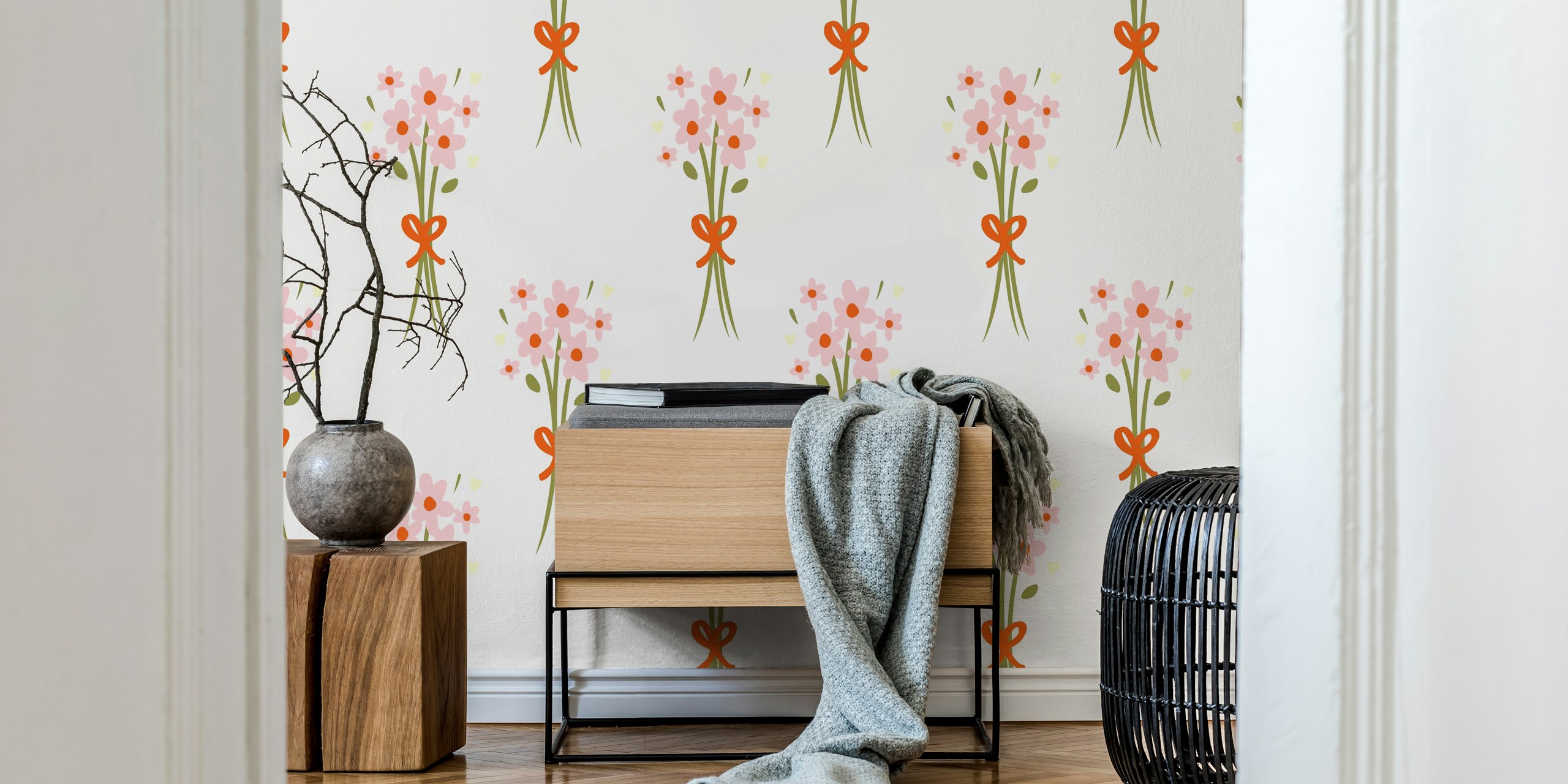 Papel de parede Pink Flower Bouquet em um quarto