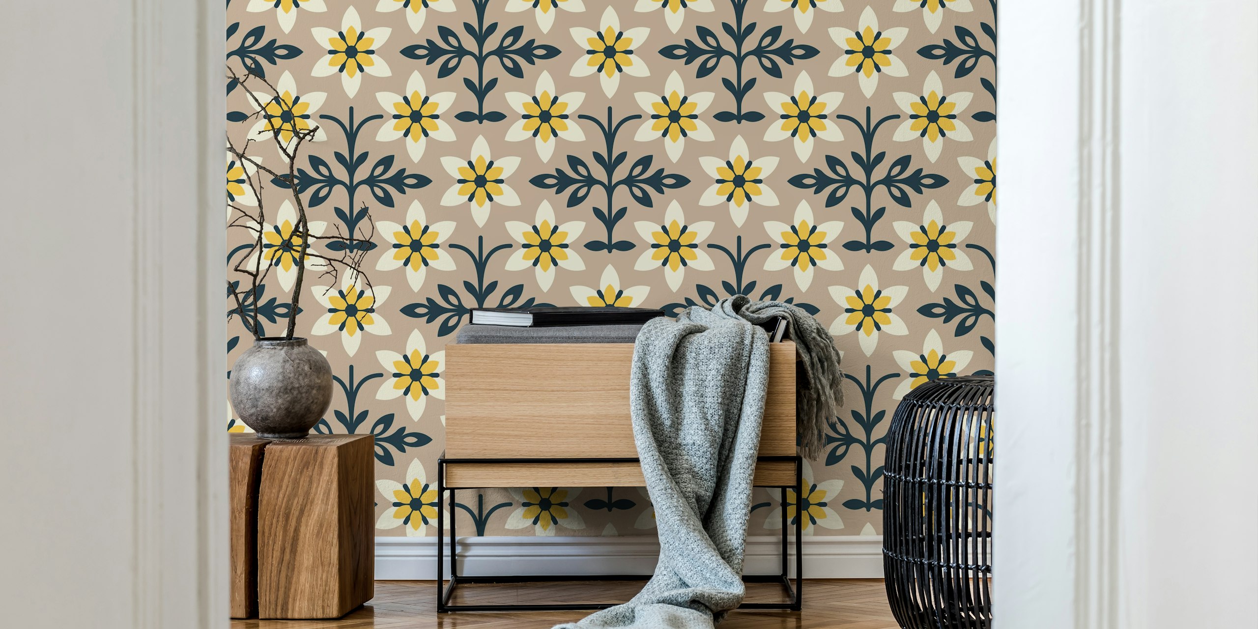 Radiant Vintage Flower Vibes in Beige dizajn tapete