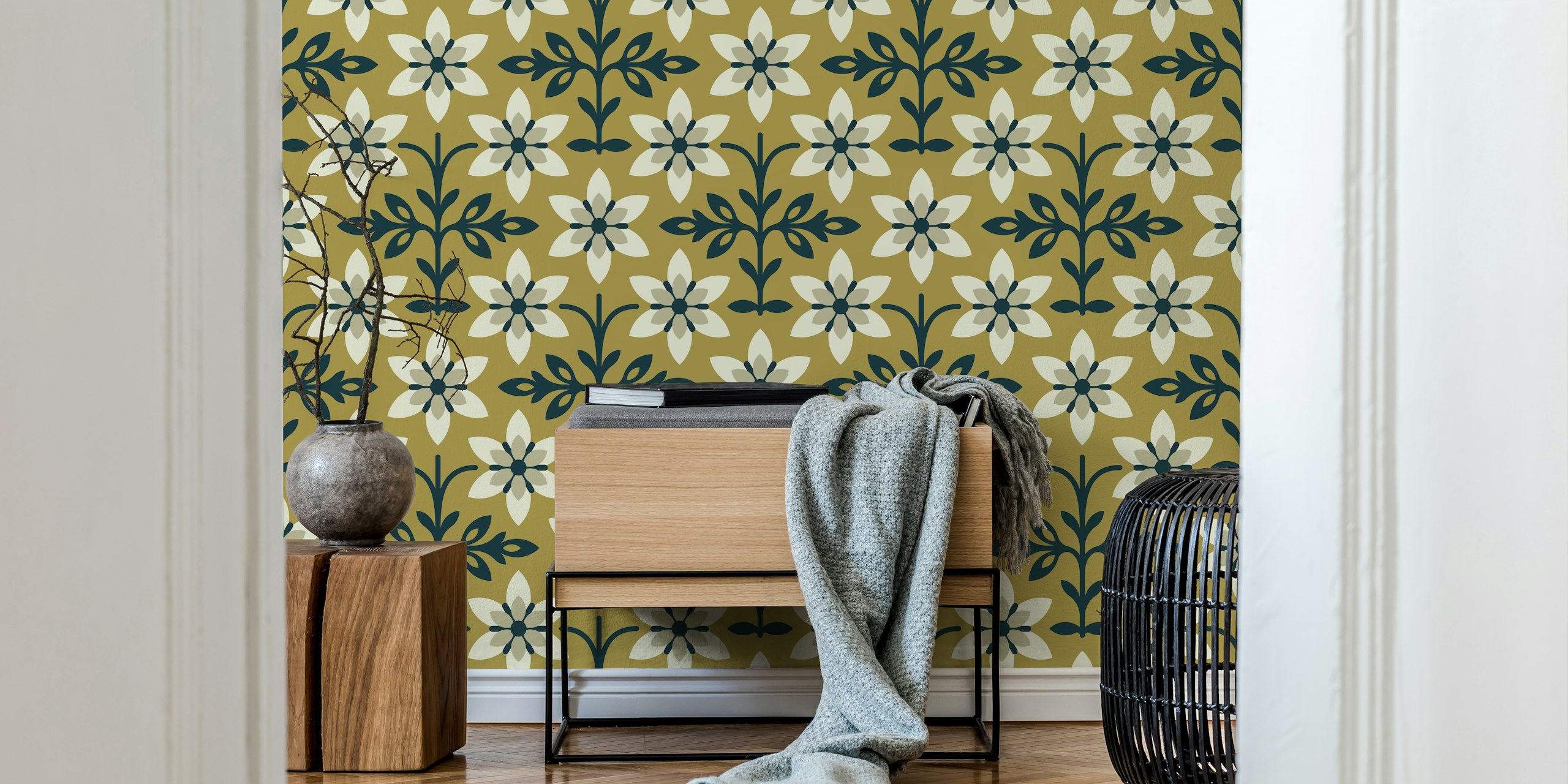 papel de parede Radiant Vintage Flower Vibes em um quarto