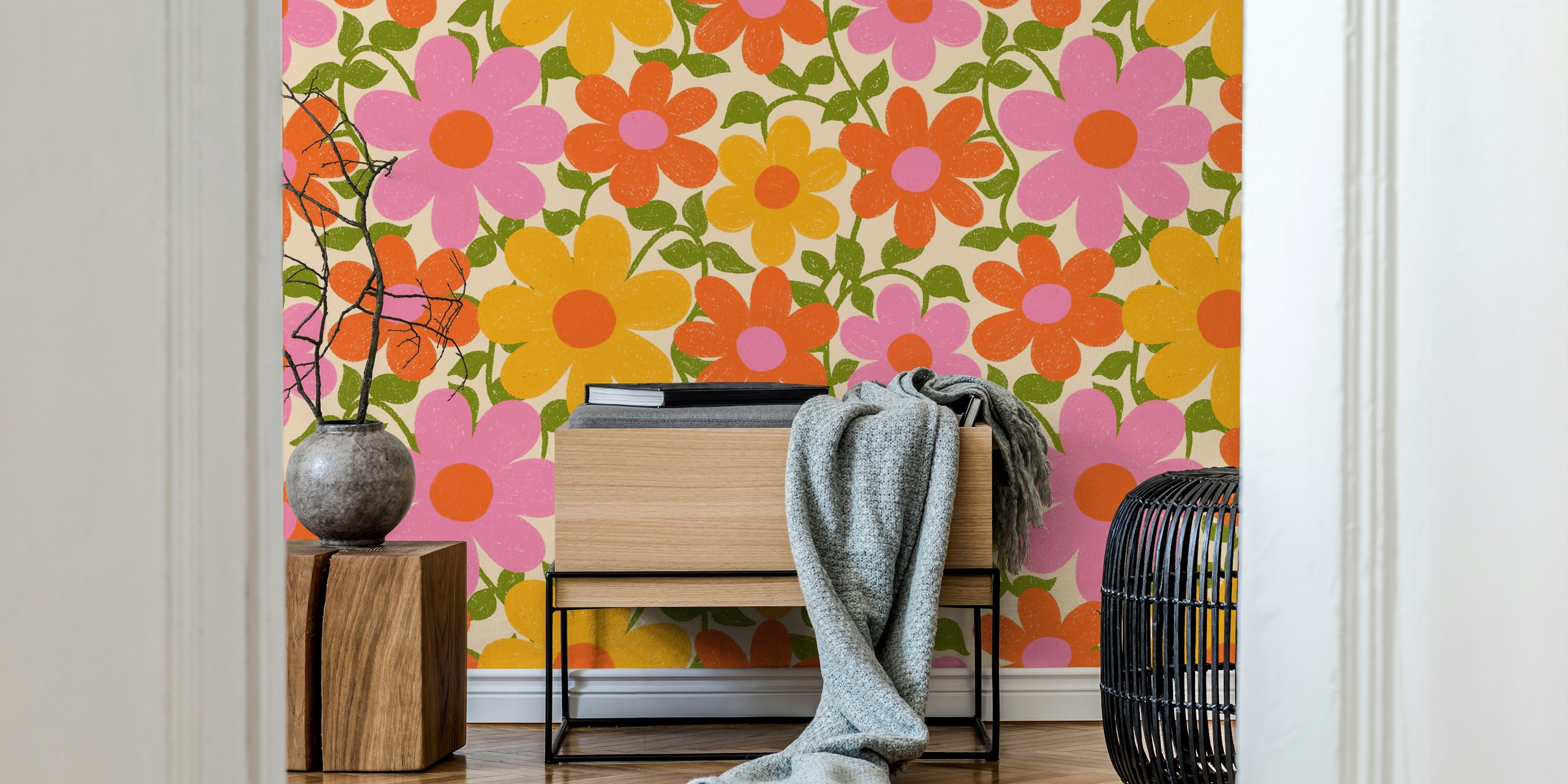 Vibrant floral wallpaper σε ρύθμιση δωματίου