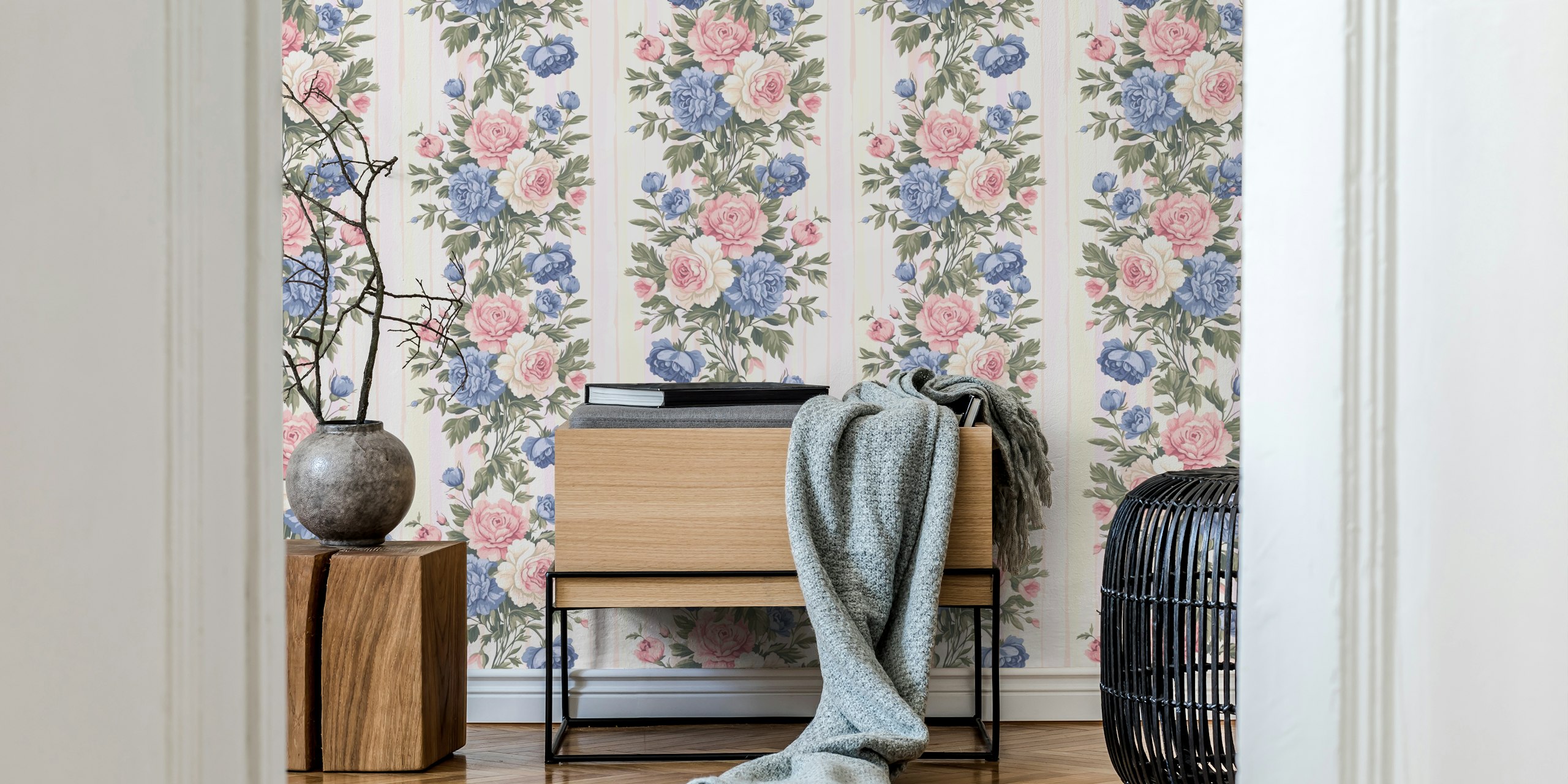 Pastel flower wallpaper in einem Raum