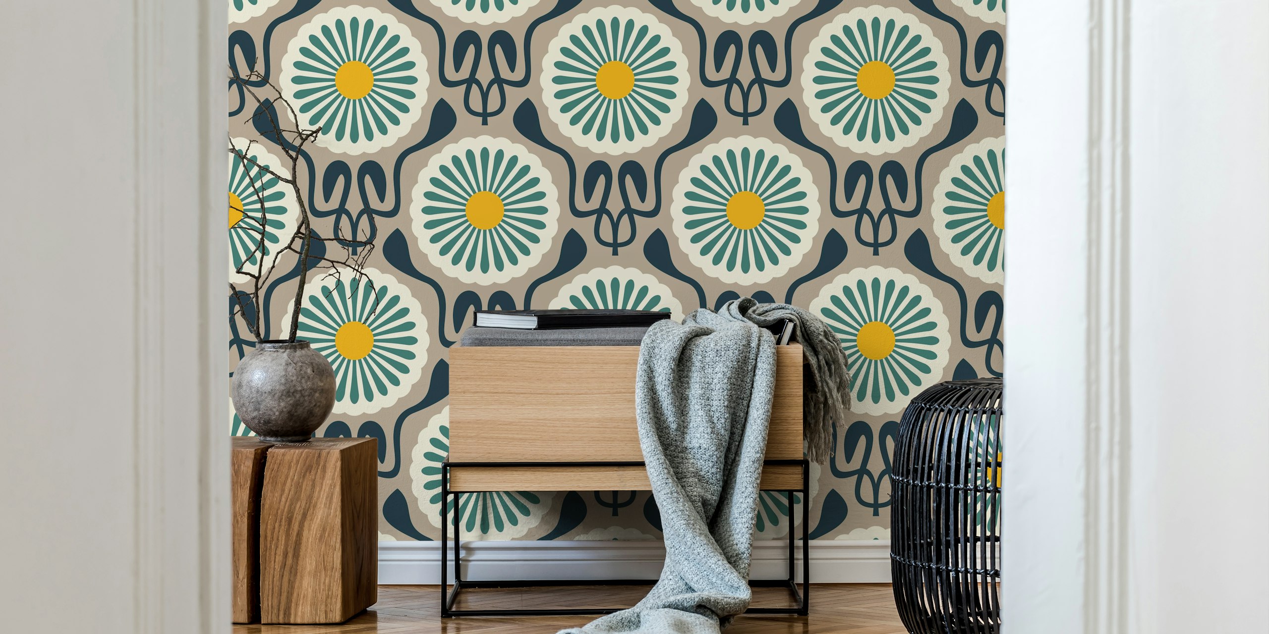 Chic Daisy Delight wallpaper v nastavení pokoje