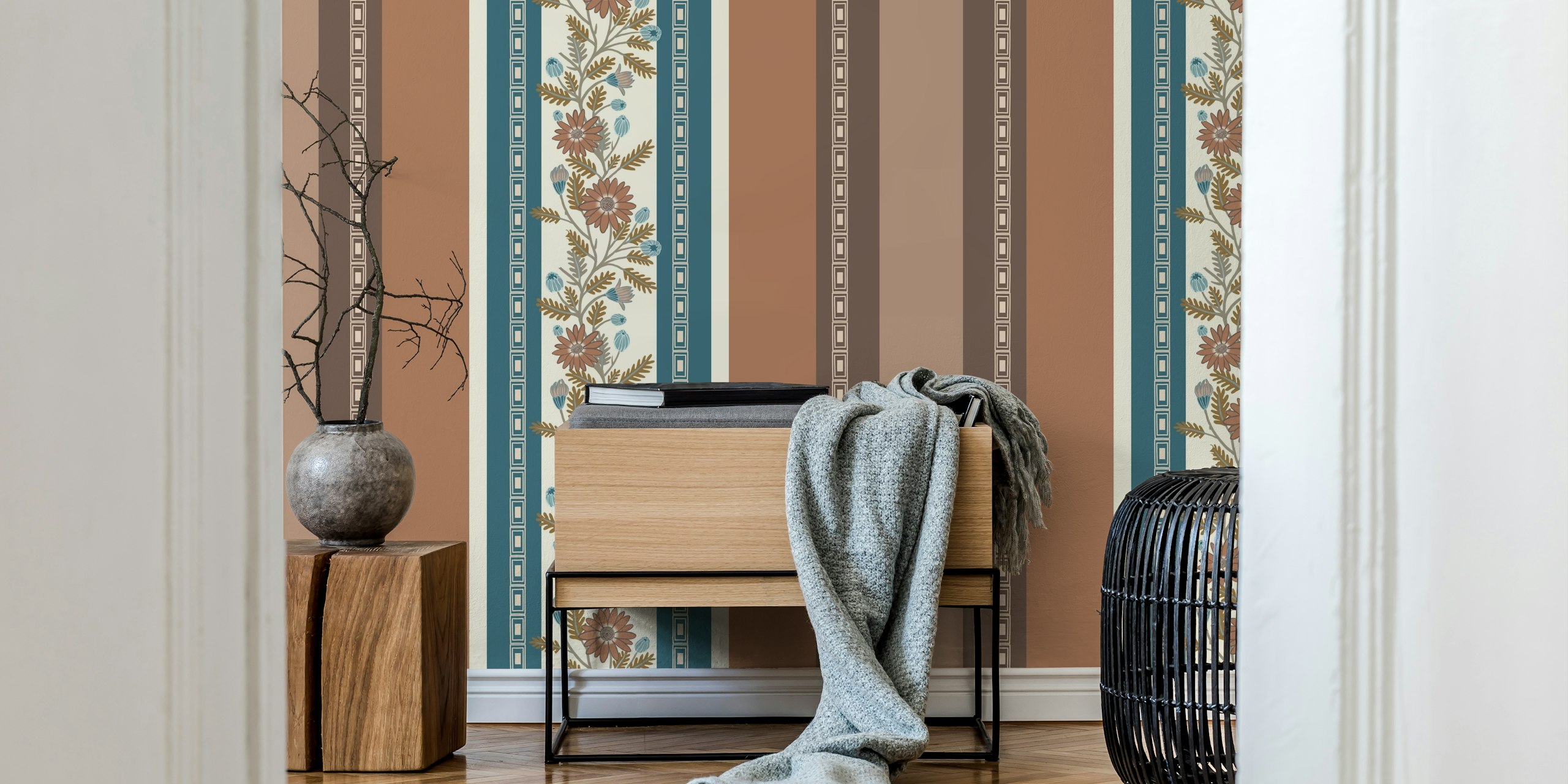 Behang Warm toned botanical stripes