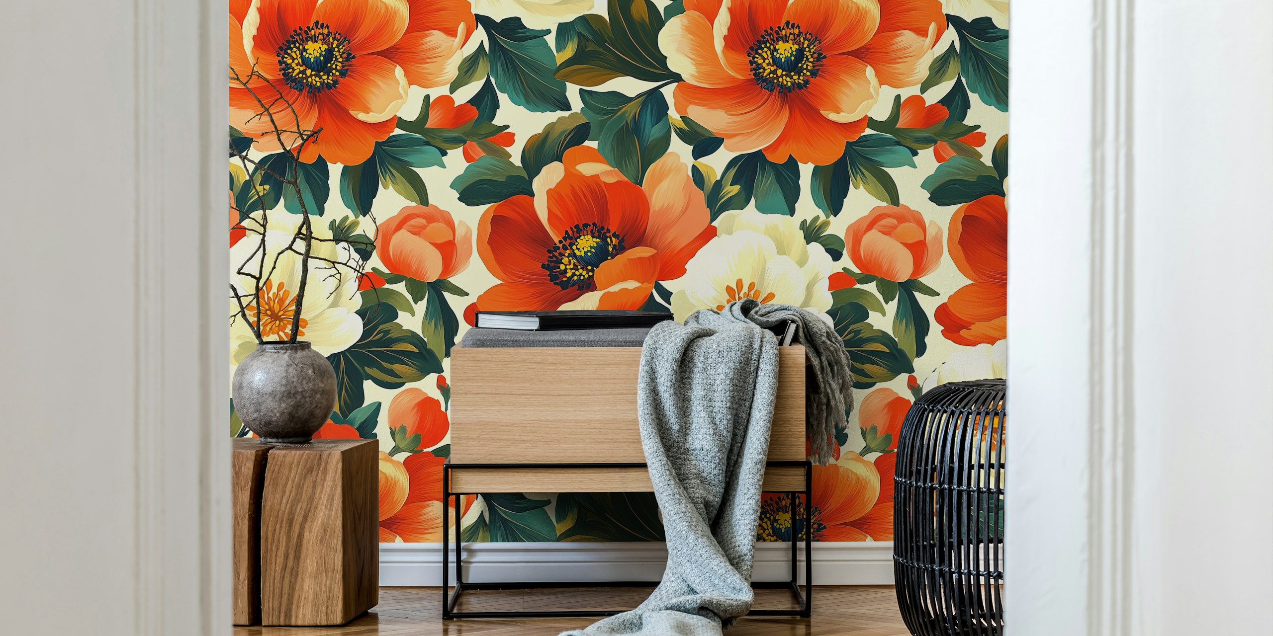 Intense Red Flowers wallpaper in a room