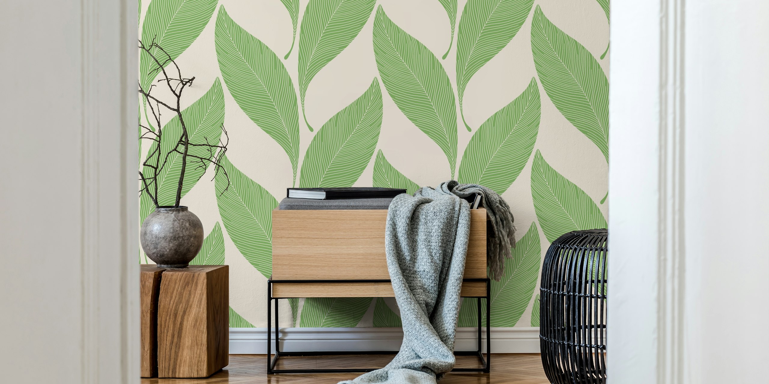 Tango Chevron Leaves behang in pistachegroen