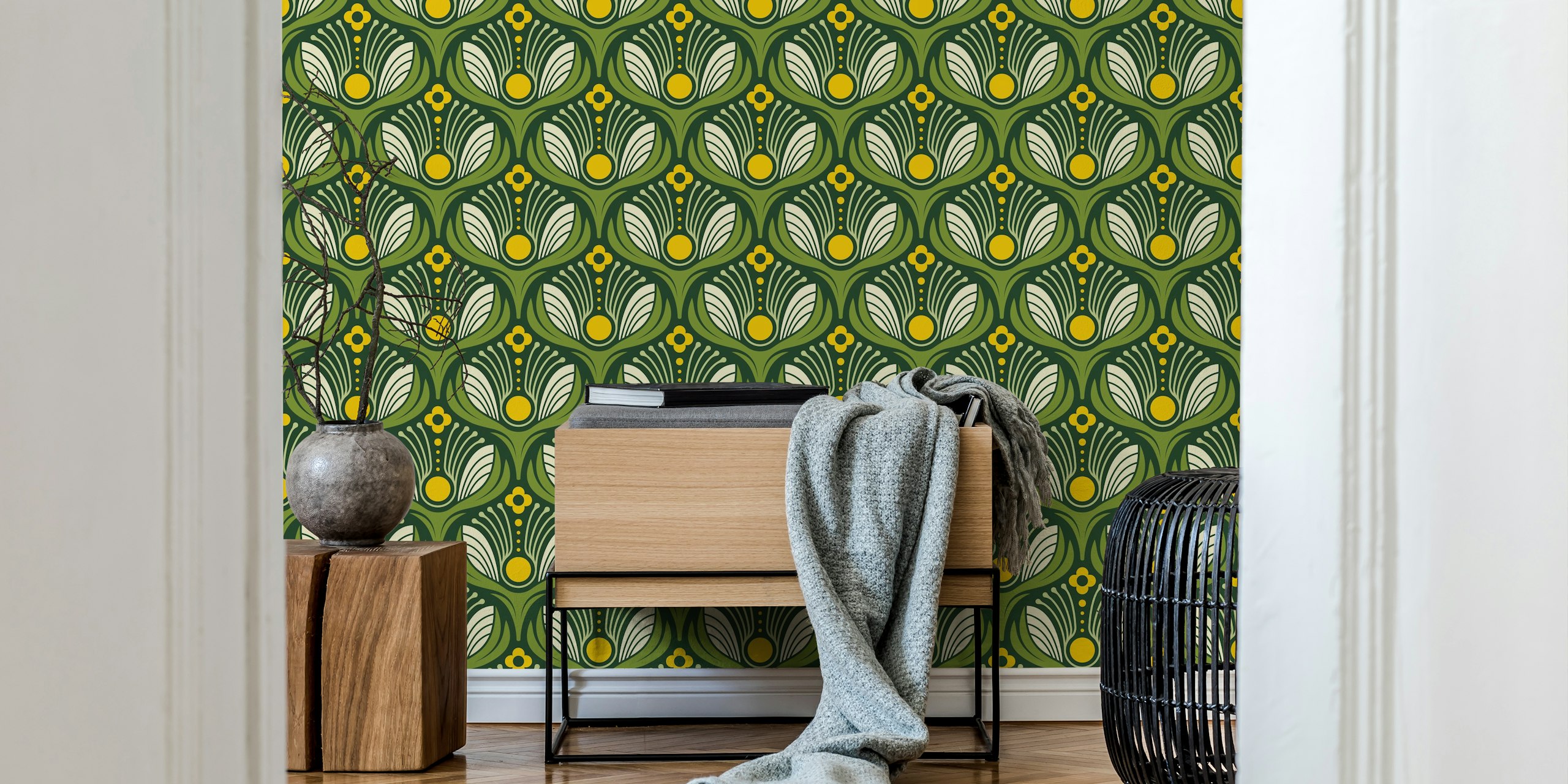 Art Deco Floral in Green tapetdesign