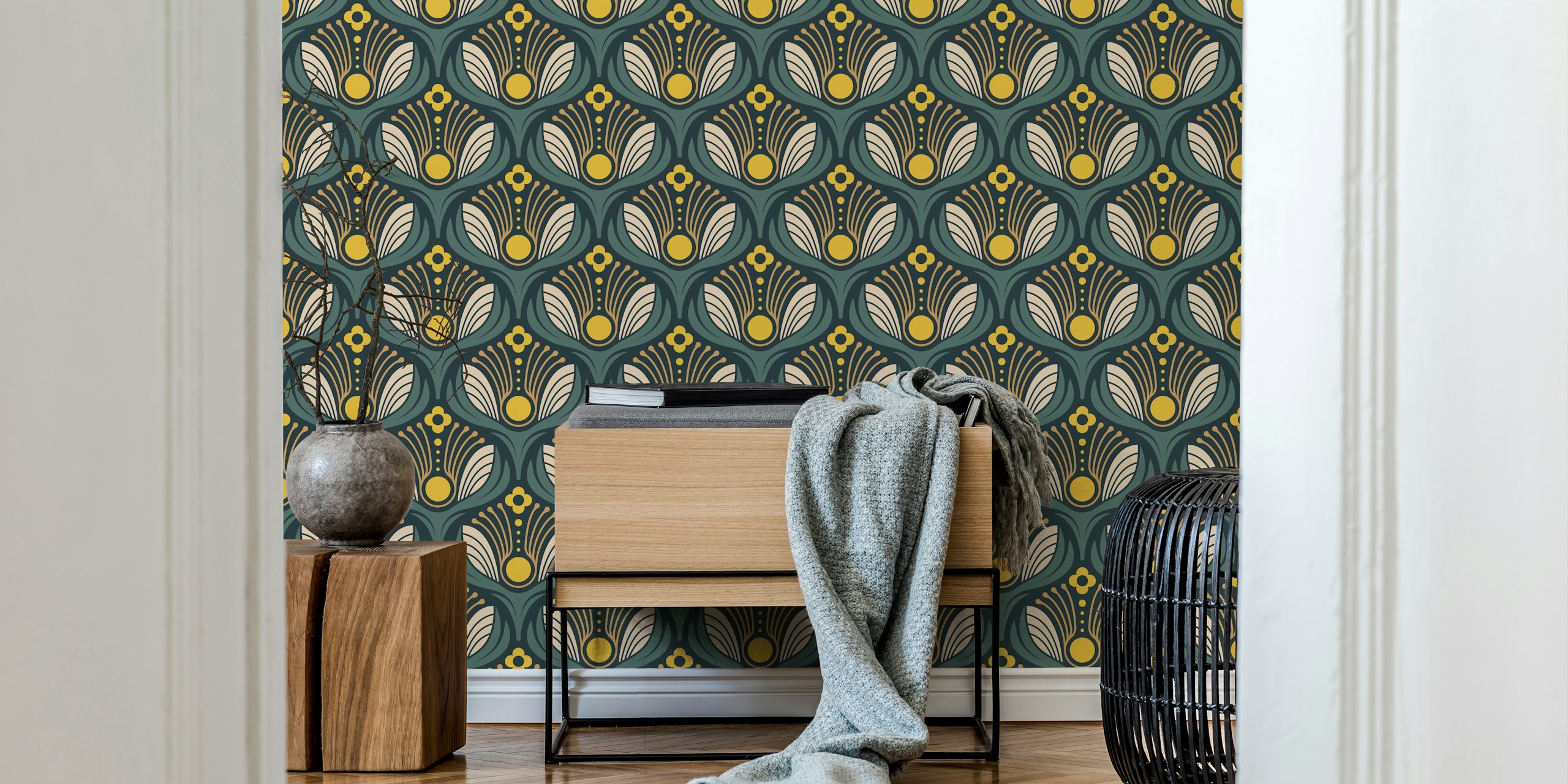 Art Deco Floral wallpaper in a stylish room