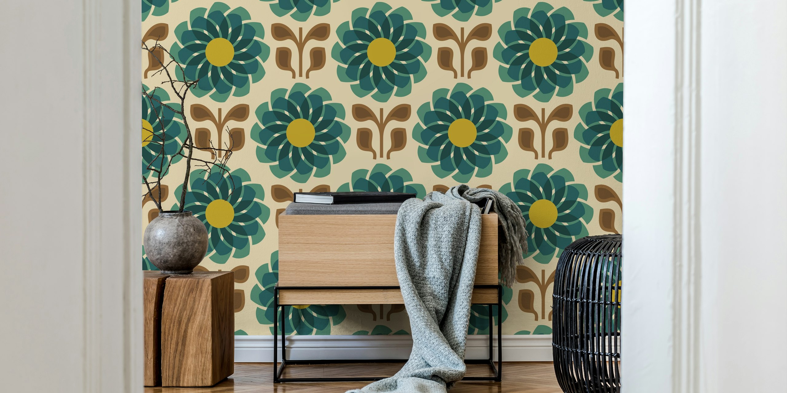 Geometric Flower Fusion wallpaper in a room